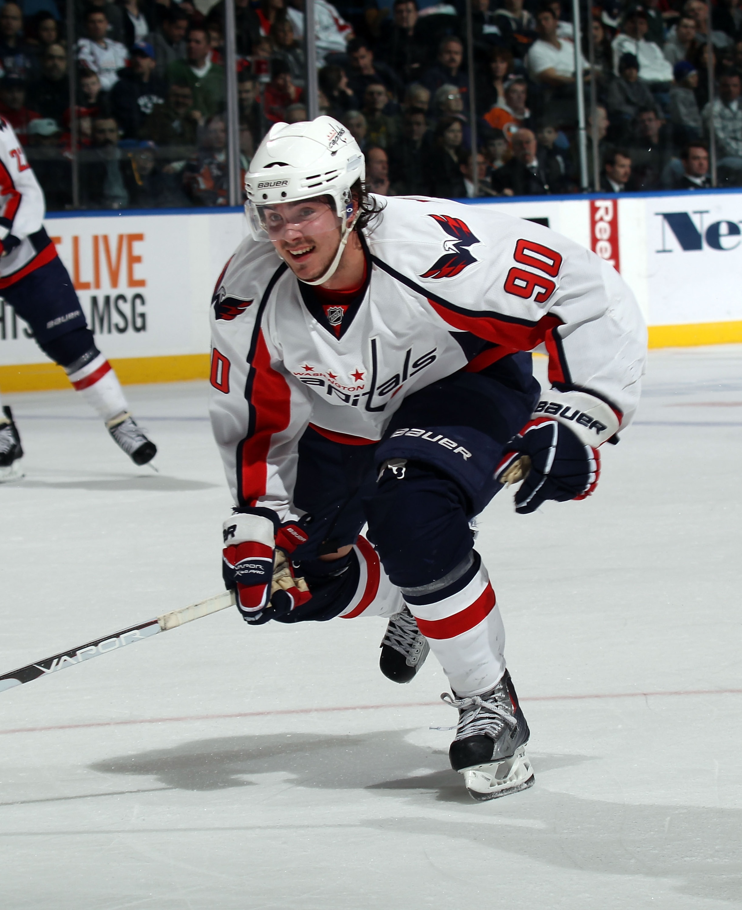UNIONDALE, NY - FEBRUARY 26: Marcus Johansson #90 of the Washington Capitals skates against the New York Islanders at the Nassau Coliseum on February 26, 2011 in Uniondale, New York. The Capitals defeated the Islanders 3-2.  (Photo by Bruce Bennett/Getty