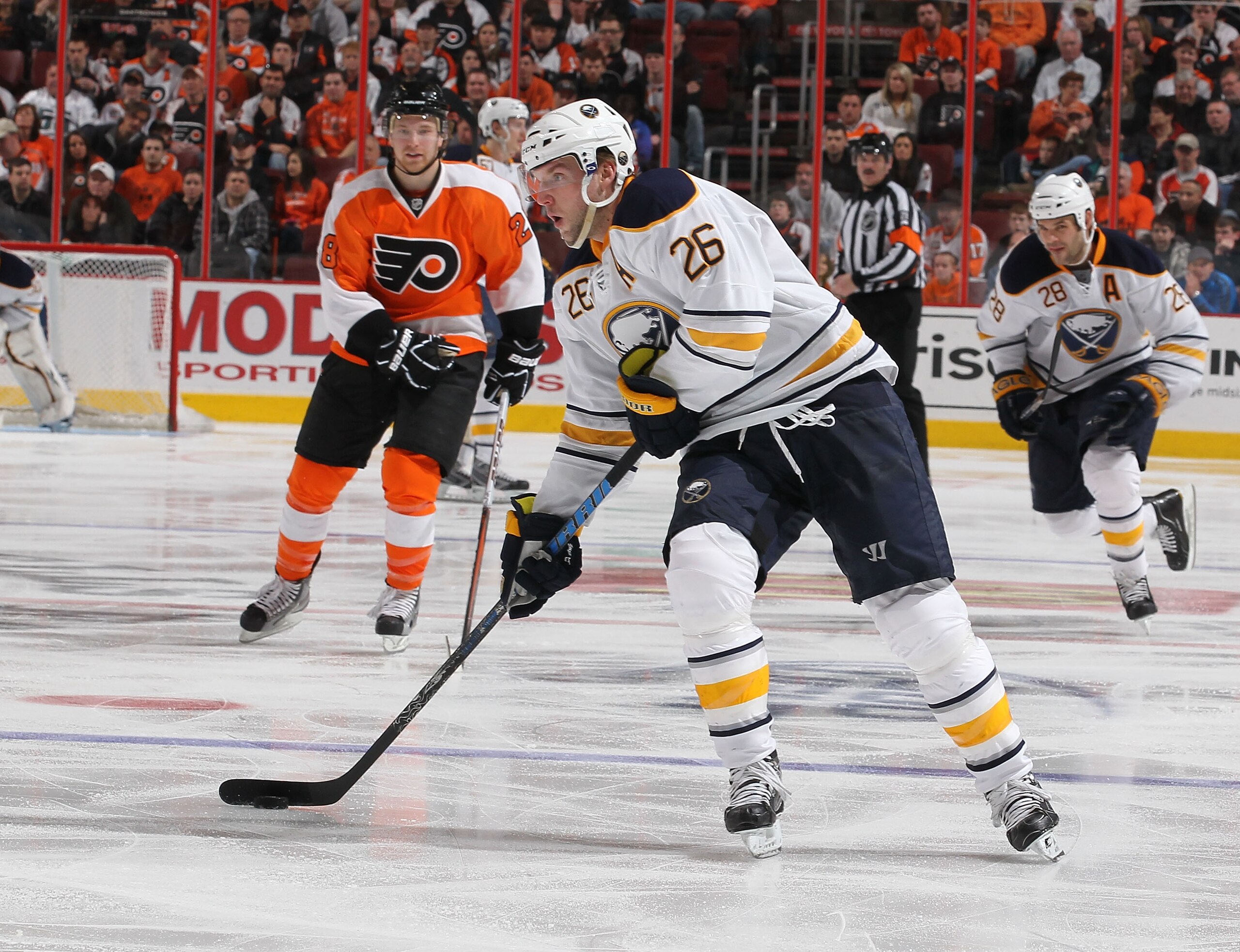 PHILADELPHIA - MARCH 05:  Thomas Vanek #26 of the Buffalo Sabres of The Philadelphia Flyers during their game on March 5, 2011 at The Wells Fargo Center in Philadelphia, Pennsylvania.  (Photo by Al Bello/Getty Images)