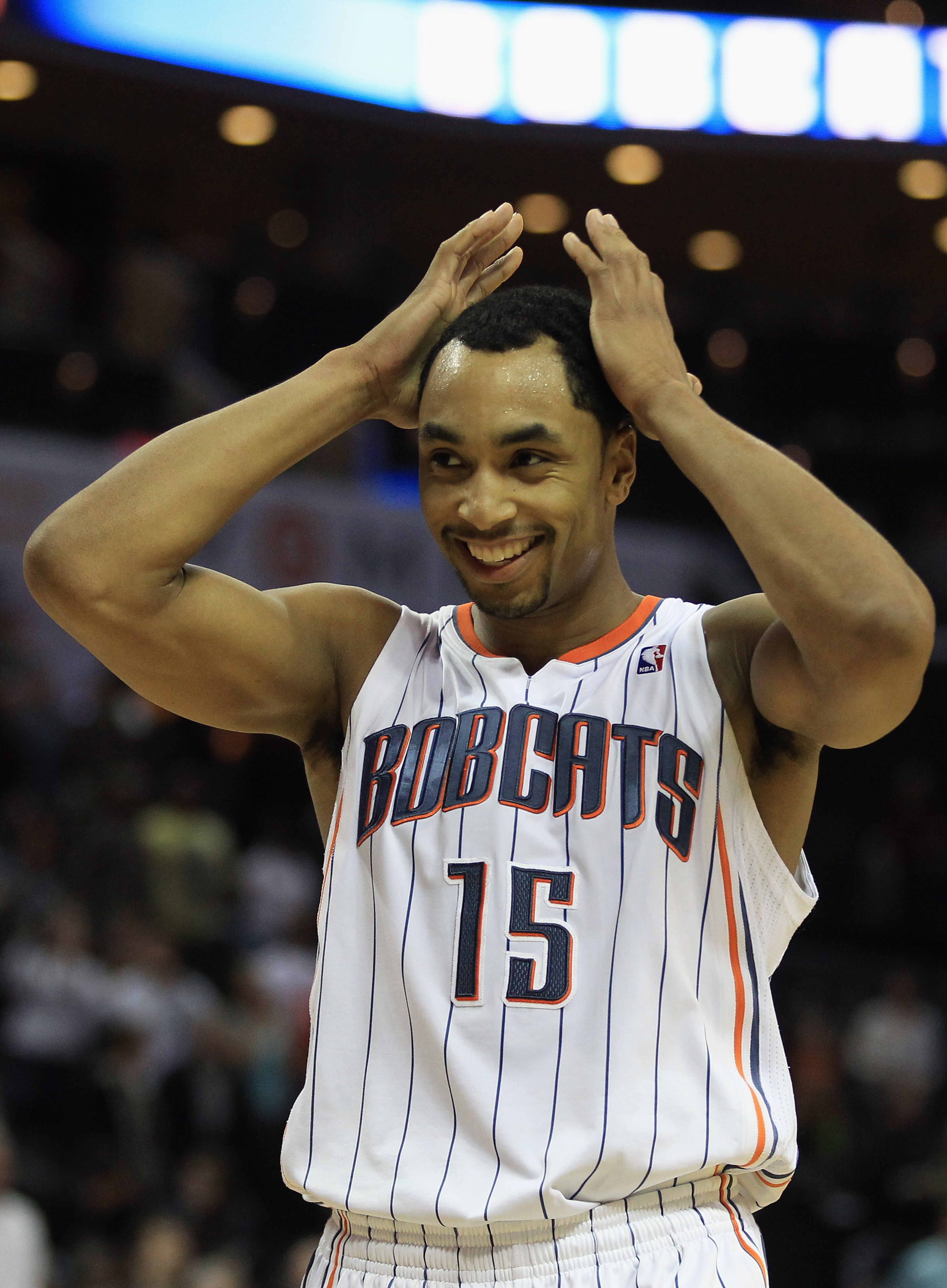 CHARLOTTE, NC - FEBRUARY 25:  Gerald Henderson #15 of the Charlotte Bobcats reacts to a play during their game against the Sacramento Kings at Time Warner Cable Arena on February 25, 2011 in Charlotte, North Carolina. NOTE TO USER: User expressly acknowle