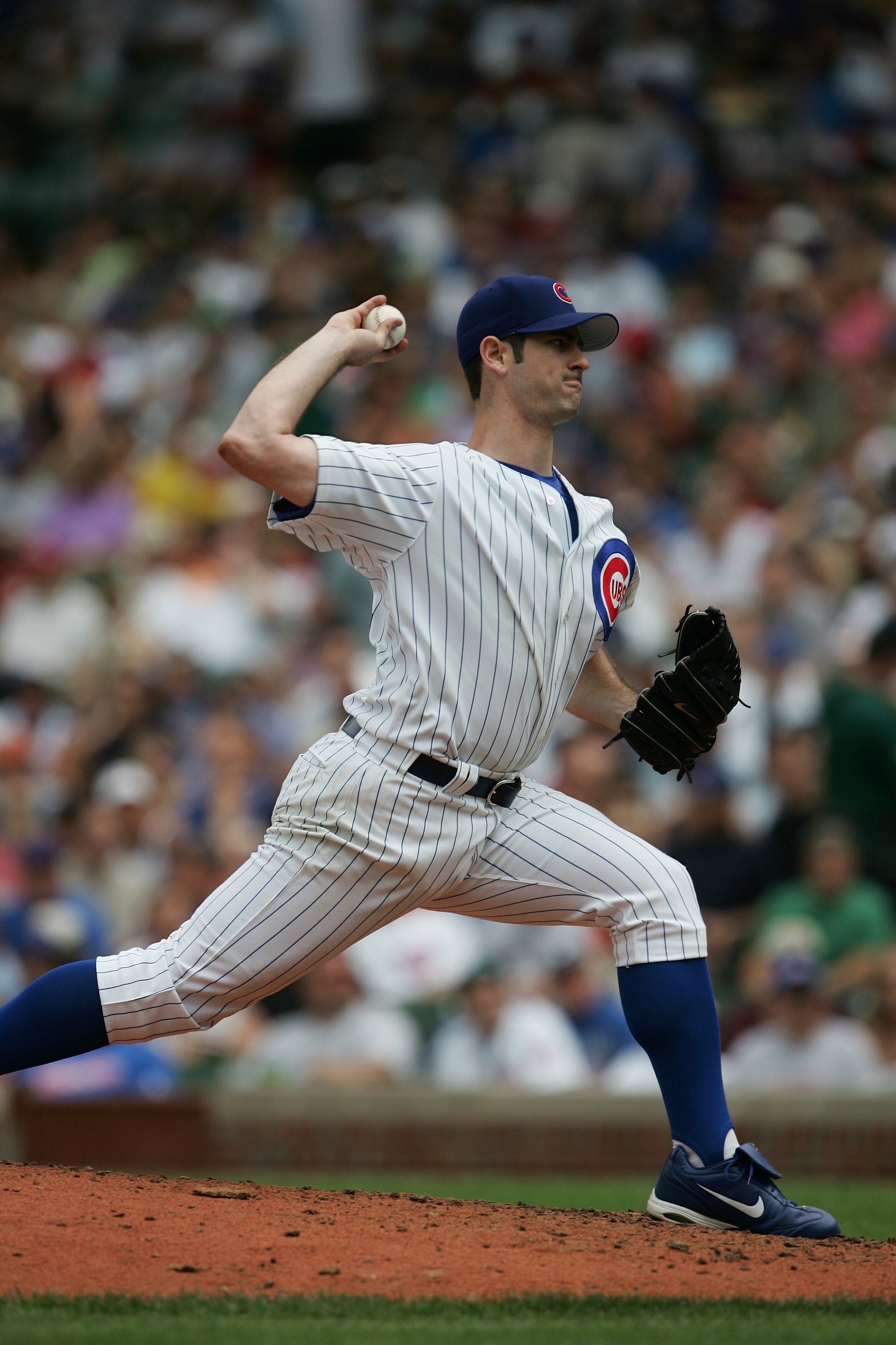 CHICAGO - JULY 1:  Mark Prior #22 of the Chicago Cubs pitches during the game with the Washington Nationals on July 1, 2005 at Wrigley Field in Chicago, Illinois. The Nationals defeated the Cubs 4-3. (Photo by Jonathan Daniel/Getty Images)