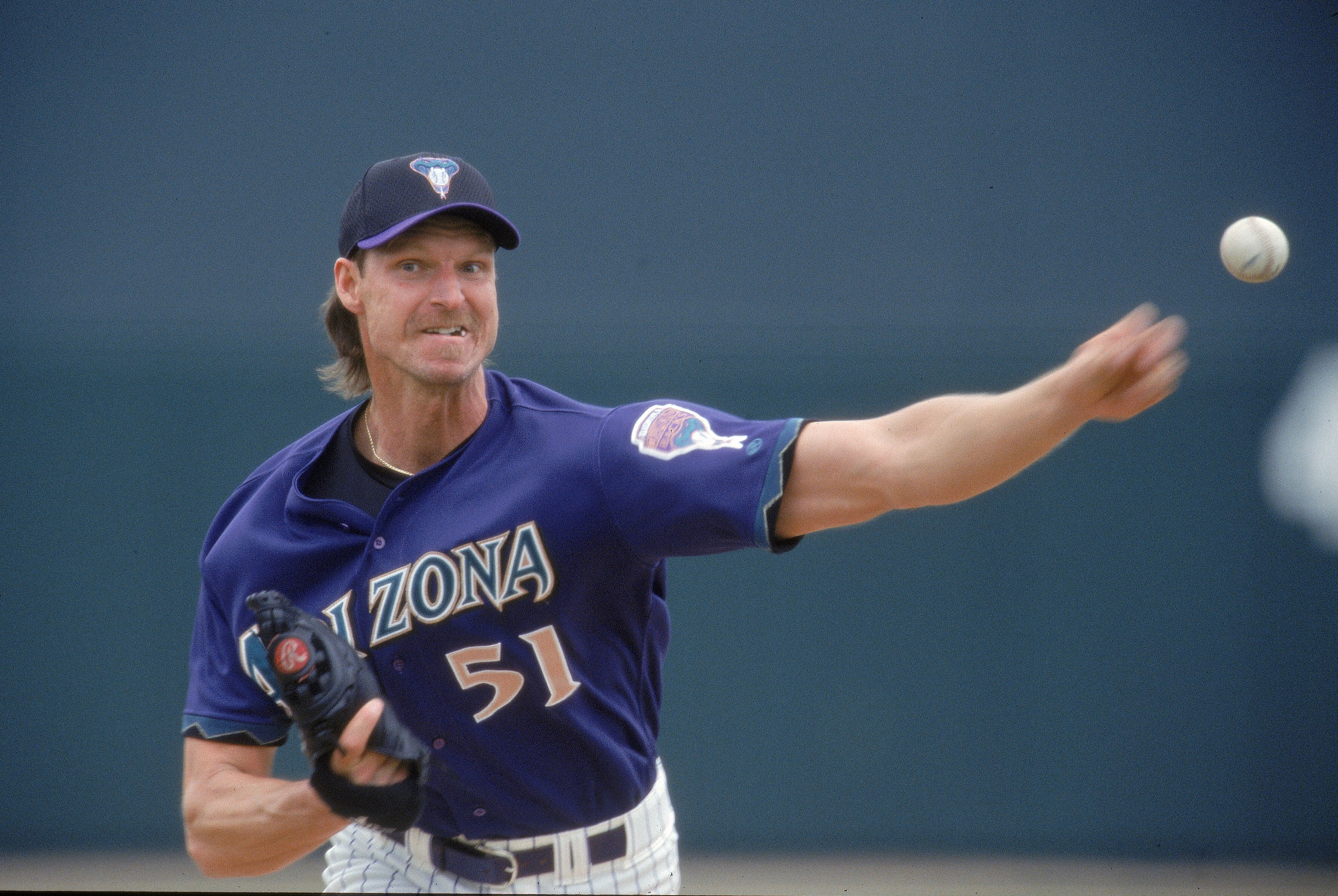 5 Mar 2001:  Randy Johnson #51 of the Arizona Diamondbacks pitches the ball during the Spring Training Game against the Milaukee Brewers at the Tucson Electric Park in Tucson, Arizona. The Brewers defeated the Diamondbacks 10-6.Mandatory Credit: Brian Bah
