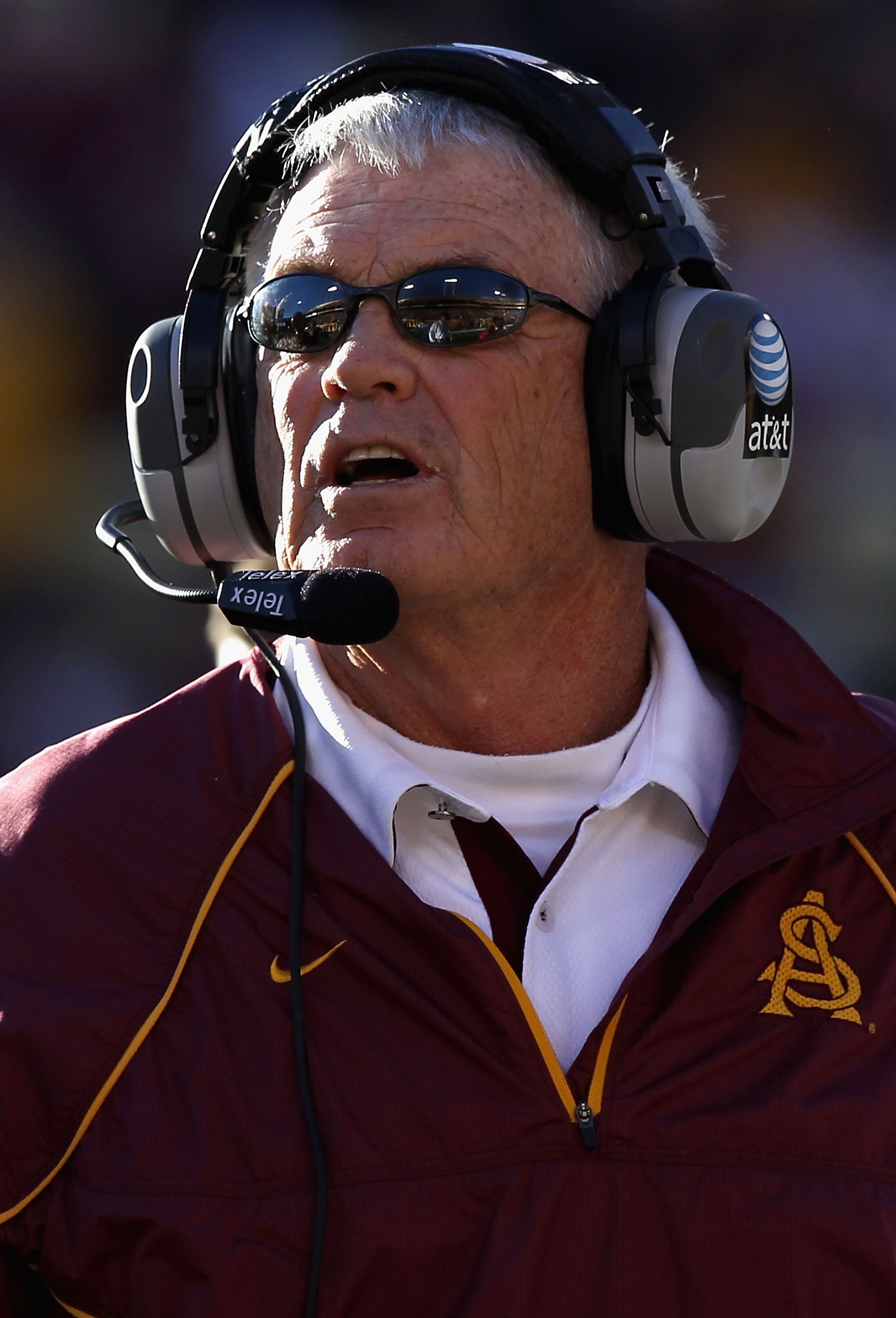 TEMPE, AZ - NOVEMBER 26:  Head coach Dennis Erickson of the Arizona State Sun Devils watches from the sidelines during the college football game against the UCLA Bruins at Sun Devil Stadium on November 26, 2010 in Tempe, Arizona.  (Photo by Christian Pete
