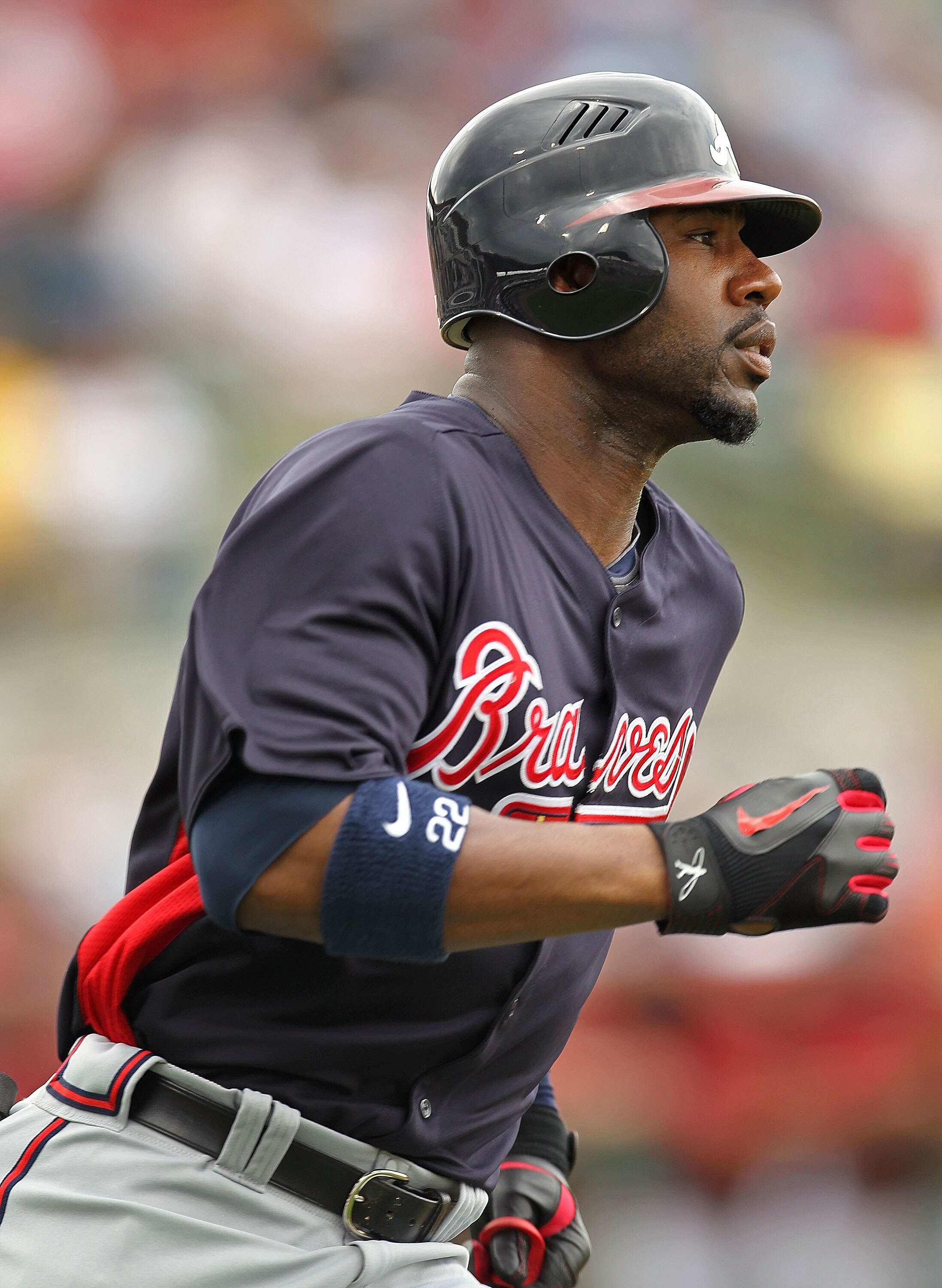 KISSIMMEE, FL - MARCH 01:  Jason Heyward #22 of the Atlanta Braves hits a 2nd inning double during a Spring Training game against the Houston Astros at Osceola County Stadium on March 1, 2011 in Kissimmee, Florida.  (Photo by Mike Ehrmann/Getty Images)