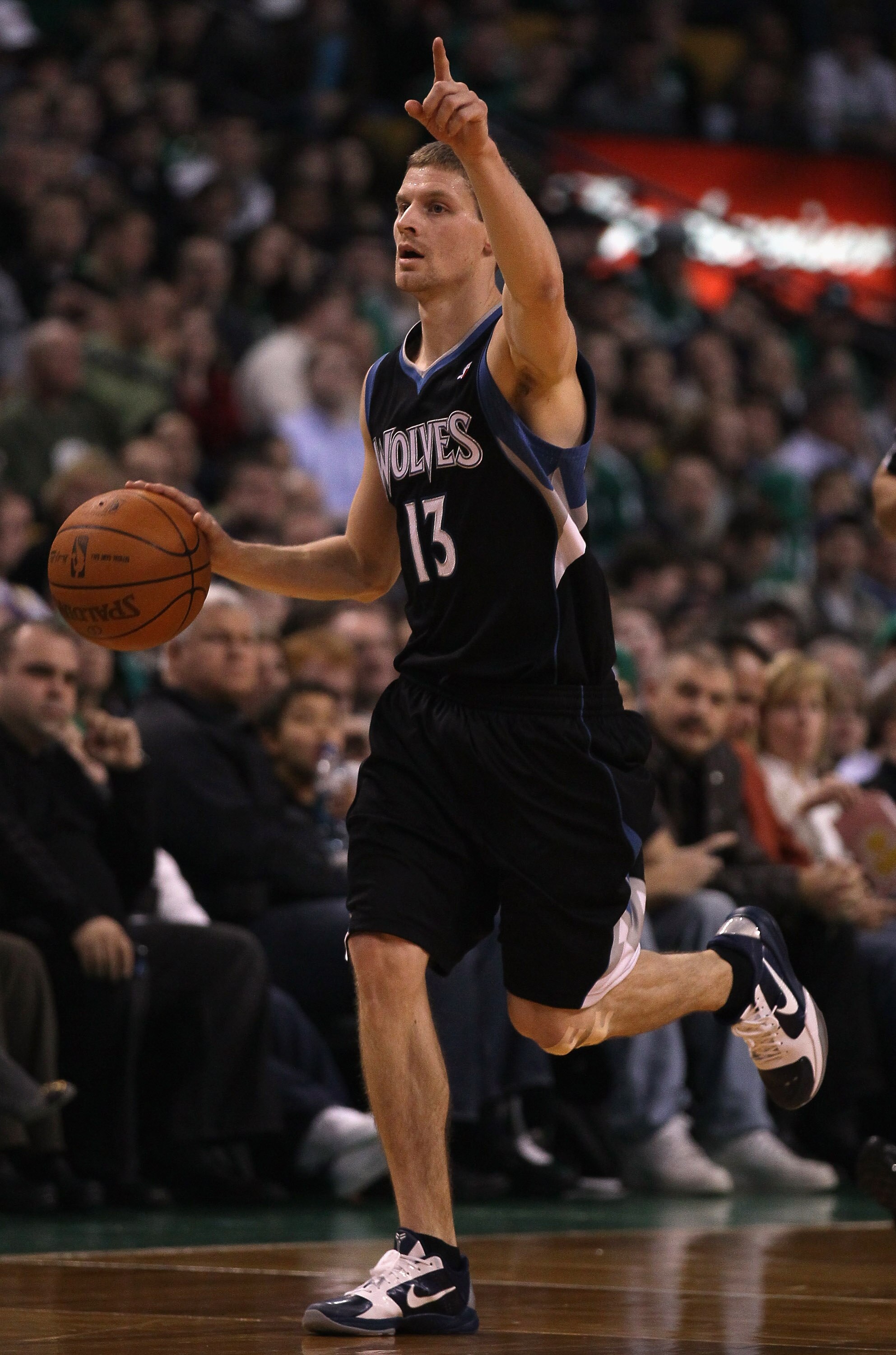 BOSTON, MA - JANUARY 03:  Luke Ridnour #13 of the Minnesota Timberwolves signals the play in the first half against the Boston Celtics on January 3, 2011 at the TD Garden in Boston, Massachusetts. NOTE TO USER: User expressly acknowledges and agrees that,