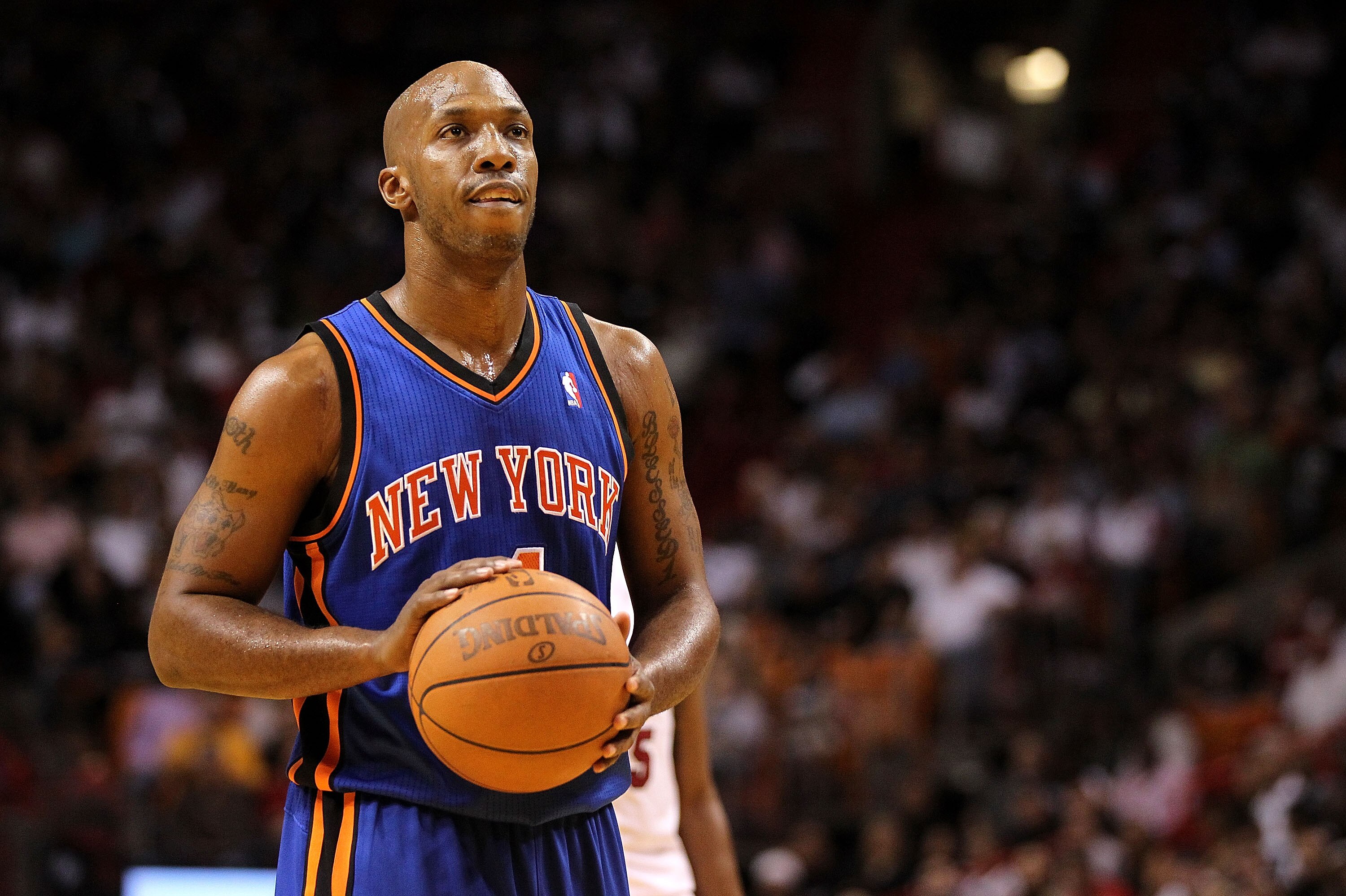 MIAMI, FL - FEBRUARY 27:  Chauncey Billups #4 of the New York Knicks shoots a foul shot during a game gainst the Miami Heat at American Airlines Arena on February 27, 2011 in Miami, Florida. NOTE TO USER: User expressly acknowledges and agrees that, by do