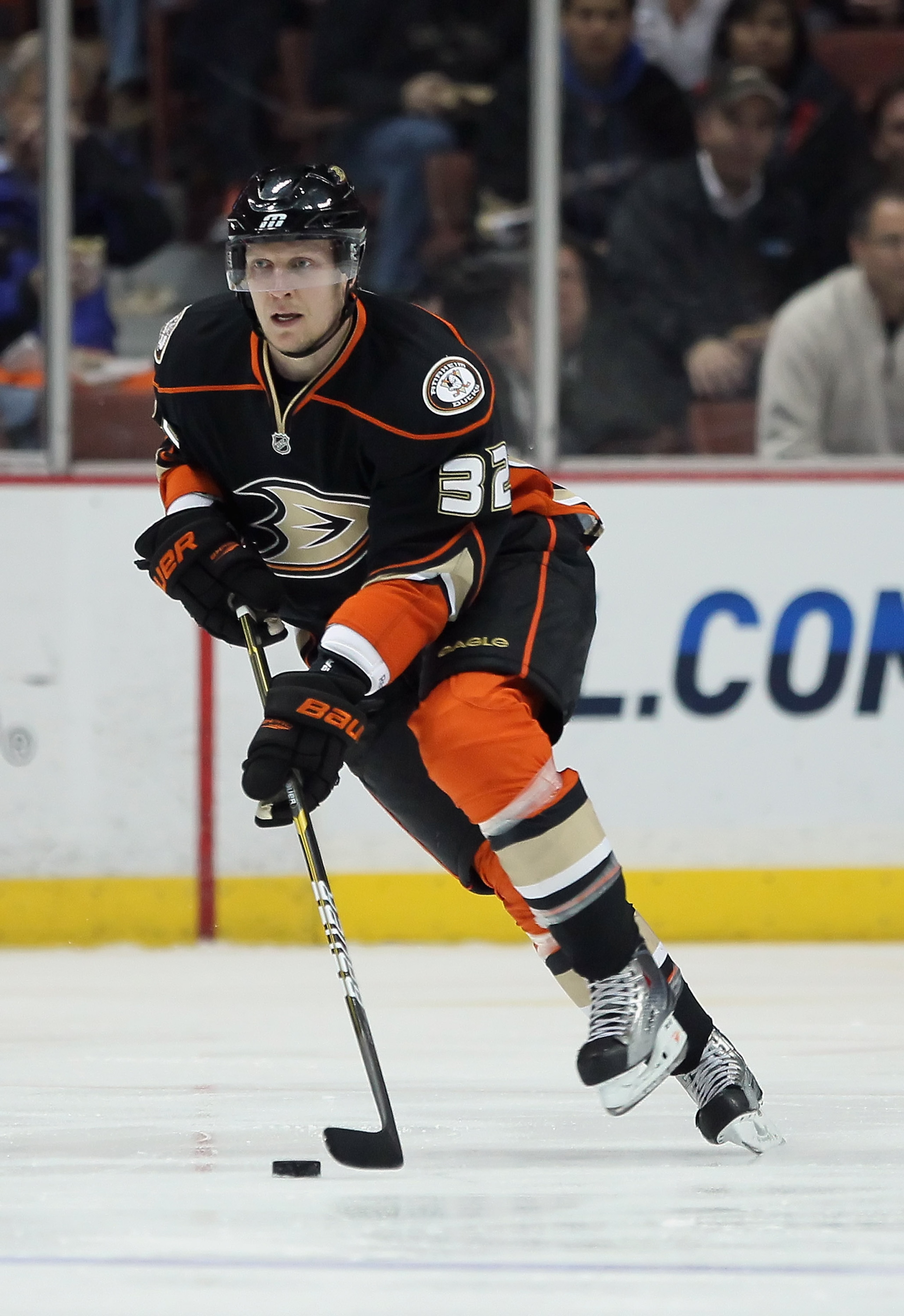 ANAHEIM, CA - FEBRUARY 16:  Toni Lydman #32 of the Anaheim Ducks skates against the Washington Capitals at Honda Center on February 16, 2011 in Anaheim, California.  (Photo by Jeff Gross/Getty Images)