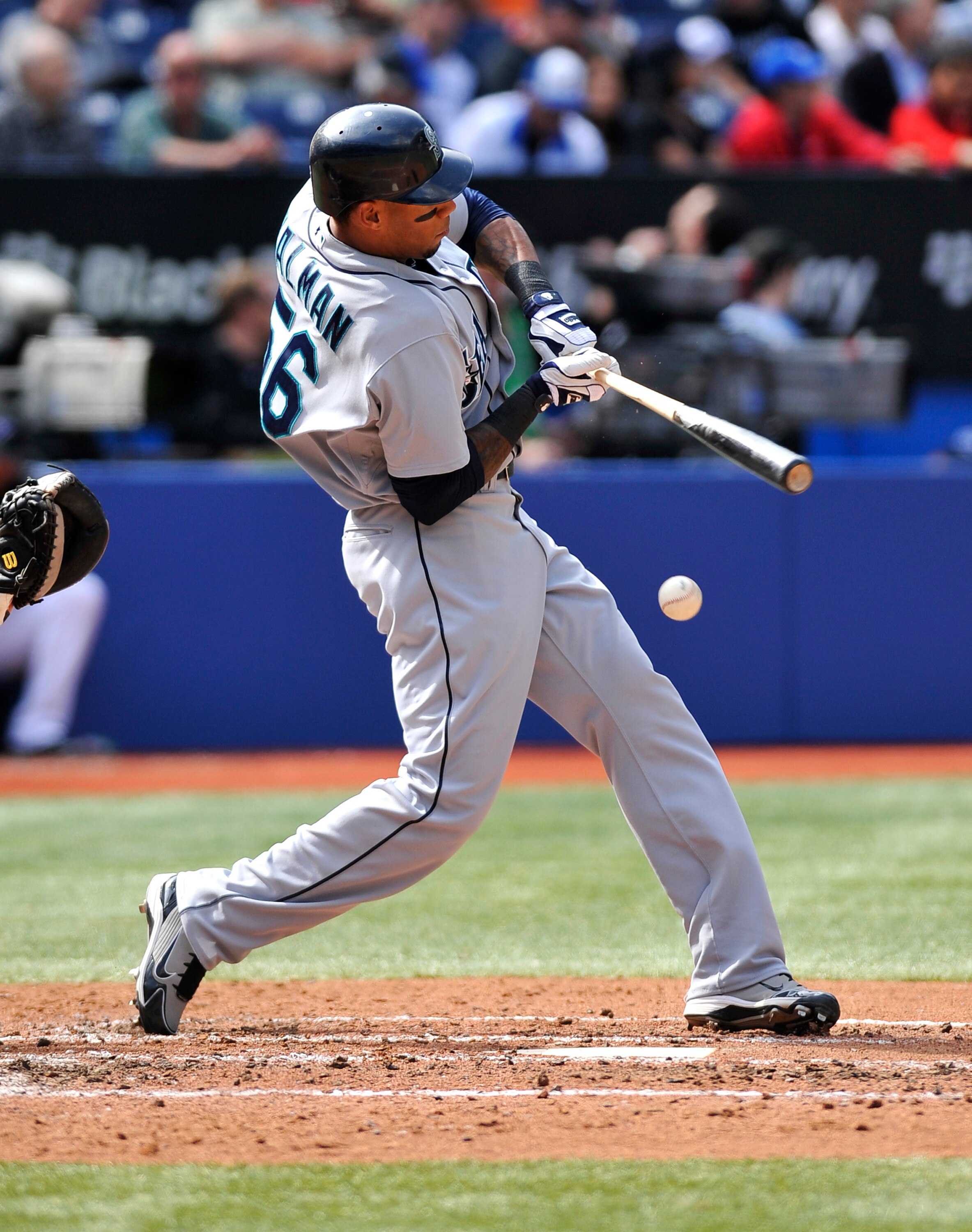 TORONTO - SEPTEMBER 23:   Greg Halman #56 of the Seattle Mariners bats against the Toronto Blue Jays during the game on September 23, 2010 at Rogers Centre in Toronto, Ontario, Canada. The Blue Jays defeated the Mariners 1-0. (Photo by Brad White/Getty Im