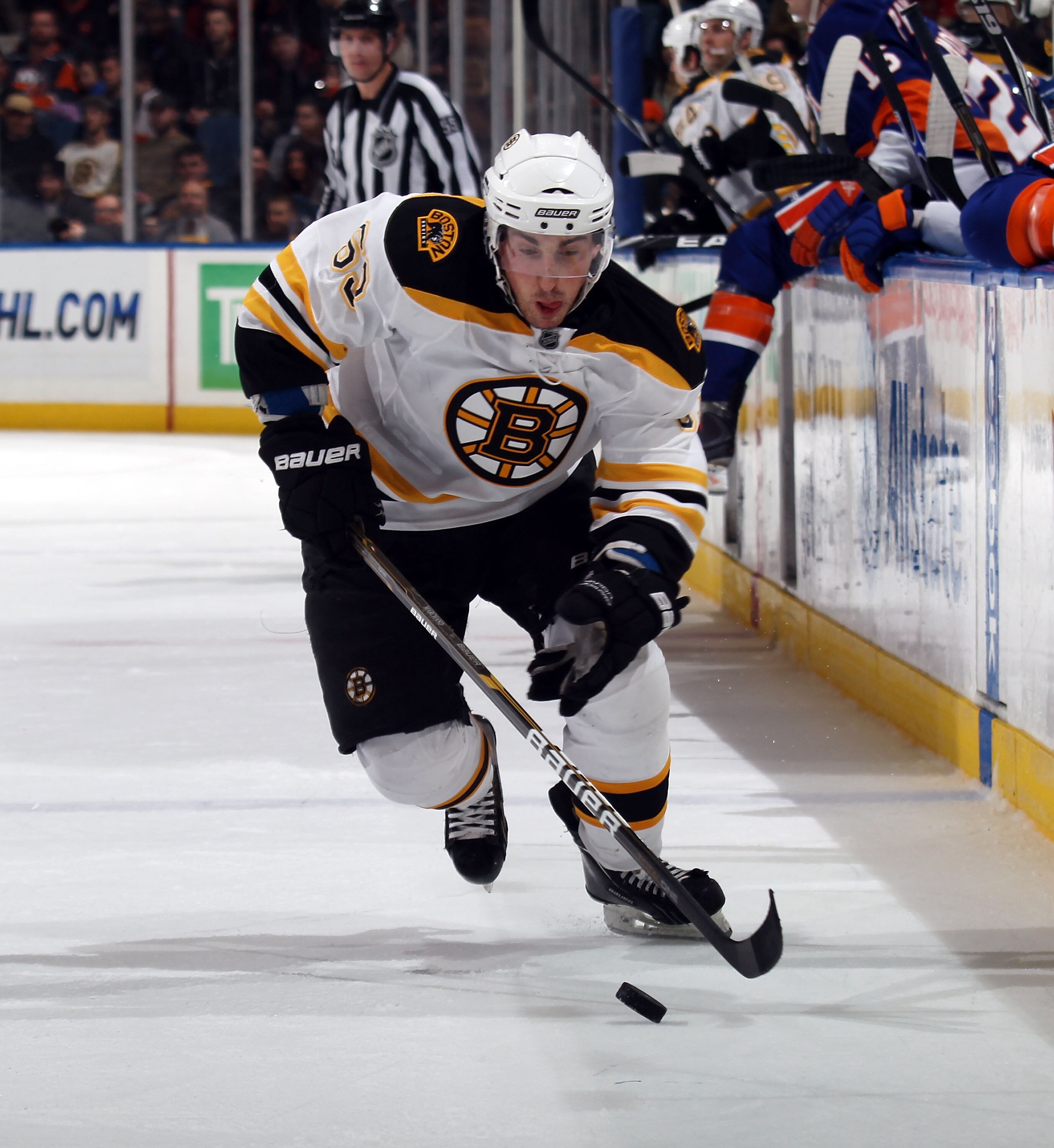 UNIONDALE, NY - MARCH 11: Brad Marchand #63 of the Boston Bruins skates against the New York Islanders at the Nassau Coliseum on March 11, 2011 in Uniondale, New York.  (Photo by Bruce Bennett/Getty Images)