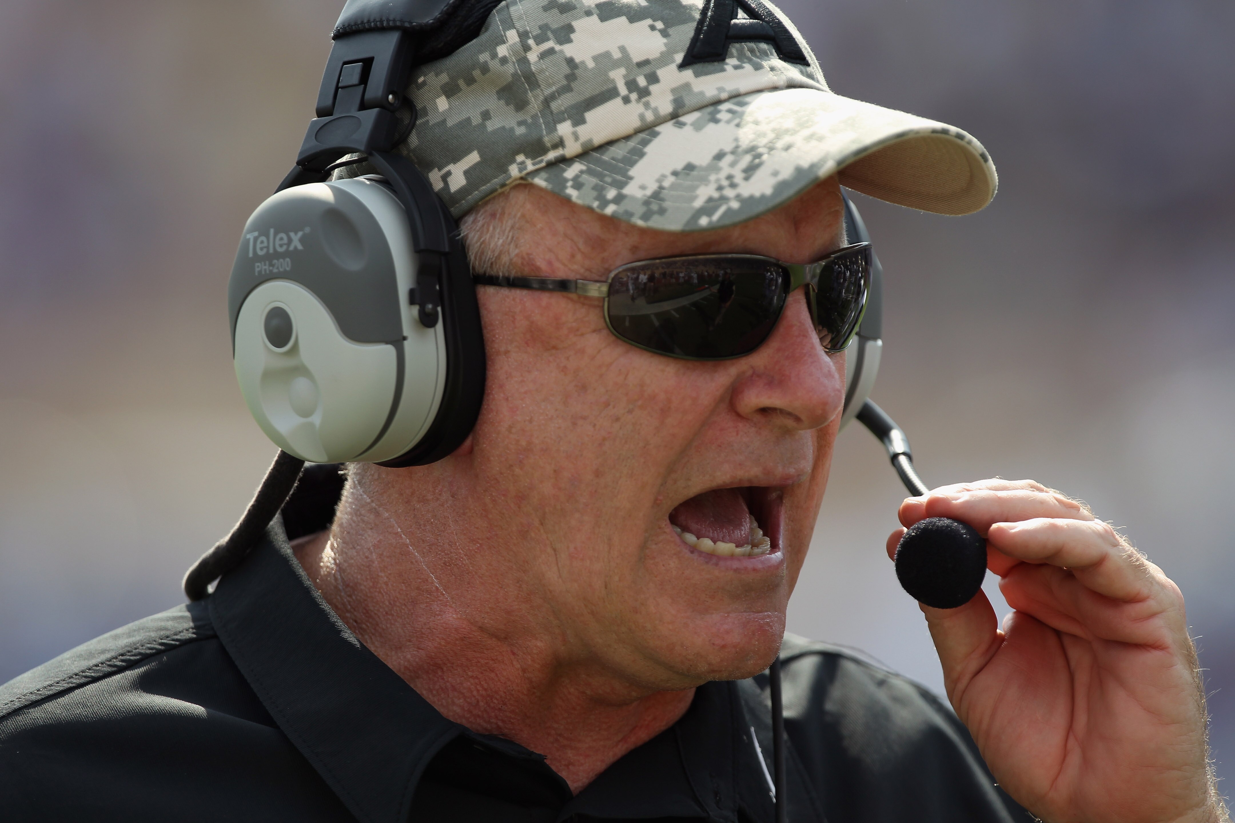 DURHAM, NC - SEPTEMBER 25:  Head coach Rich Ellerson of the Army Black Knights yells to his team against the Duke Blue Devils at Wallace Wade Stadium on September 25, 2010 in Durham, North Carolina.  (Photo by Streeter Lecka/Getty Images)