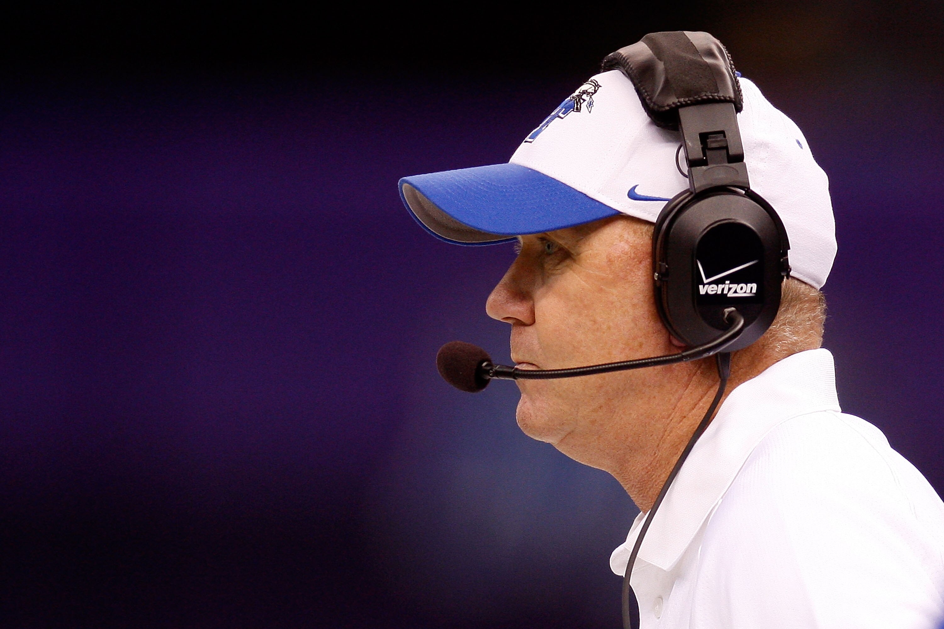 NEW ORLEANS - DECEMBER 20:  Head coach Rick Stockstill of the Middle Tennessee Blue Raiders watches a play during the game against the Southern Miss Golden Eagles during the R+L Carriers New Orleans Bowl at the Louisiana Superdome on December 20, 2009 in 