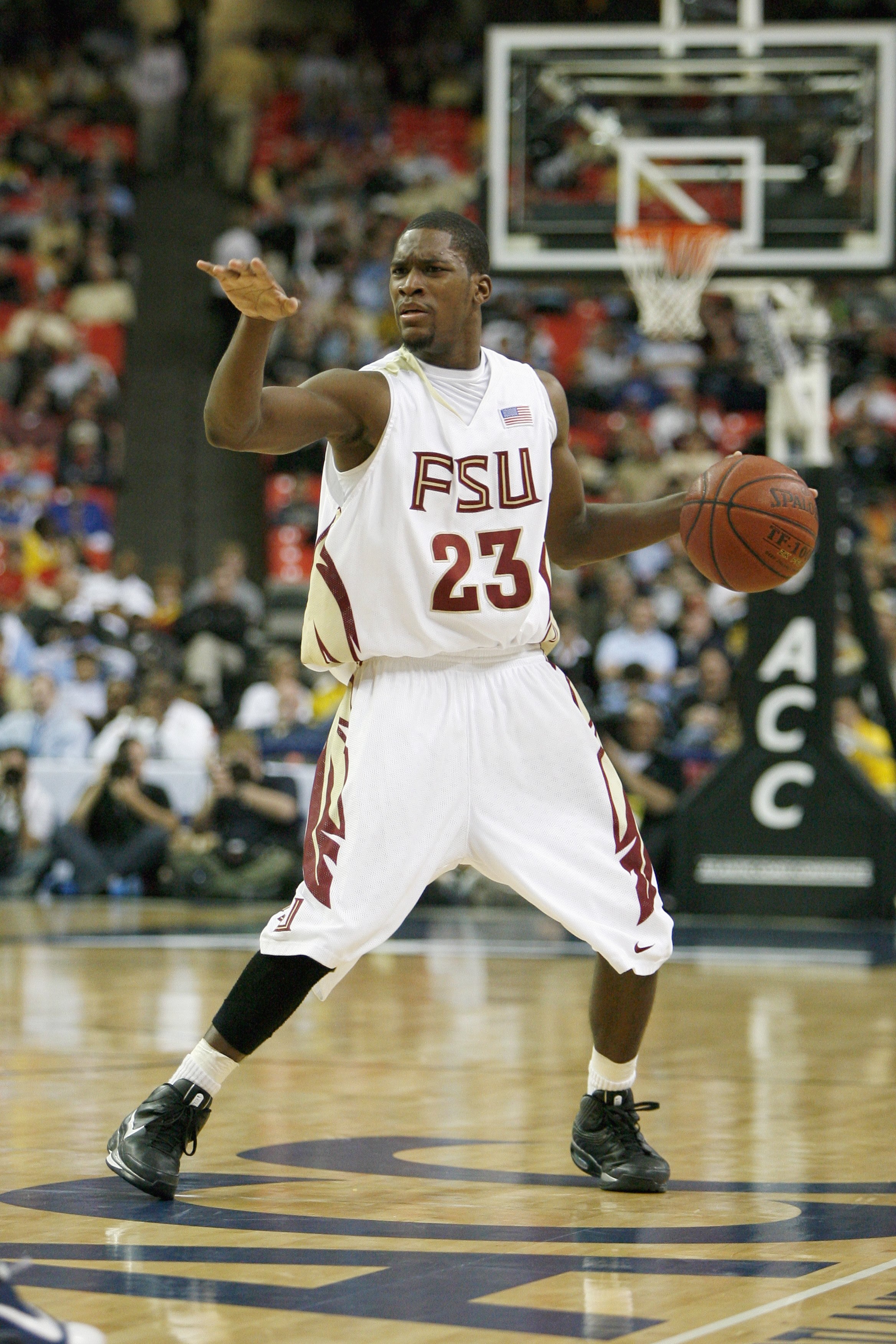 ATLANTA - MARCH 13:  Toney Douglas #23 of the Florida State Seminoles dribbles the ball against the Georgia Tech Yellow Jackets during day two of the 2009 ACC Men's Basketball Tournament on March 13, 2009 at the Georgia Dome in Atlanta, Georgia.  (Photo b