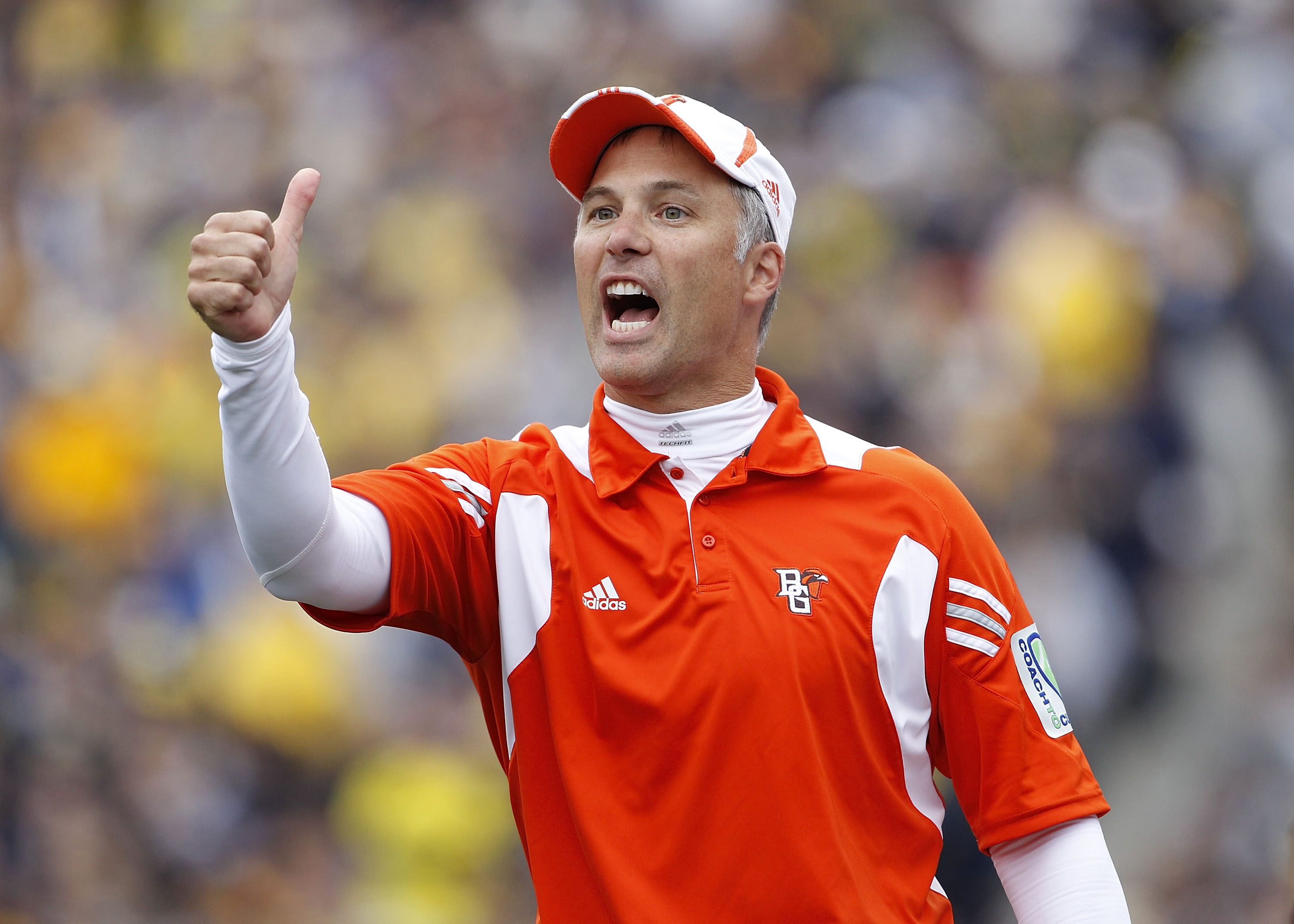 ANN ARBOR, MI - SEPTEMBER 25: Bowling Green Head Coach Dave Clawson reacts during the game against  the Michigan Wolverines on September 25, 2010 at Michigan Stadium in Ann Arbor, Michigan. Michigan defeated Bowling Green 65-21.  (Photo by Leon Halip/Gett
