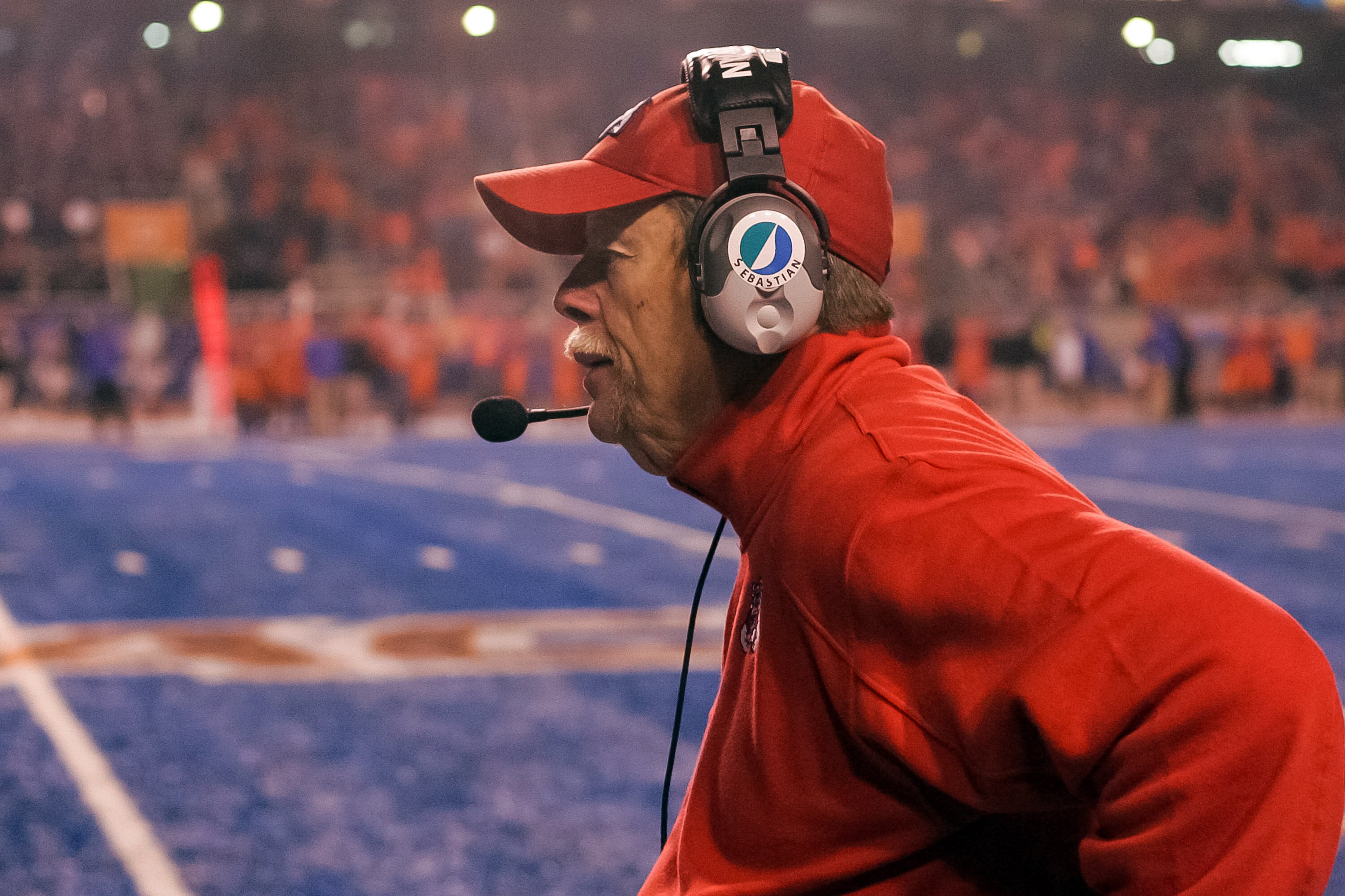 BOISE, ID - NOVEMBER 19:  Head Coach Pat Hill of the Fresno State Bulldogs walks the sideline between plays against the Boise State Broncos at Bronco Stadium on November 19, 2010 in Boise, Idaho.  (Photo by Otto Kitsinger III/Getty Images)