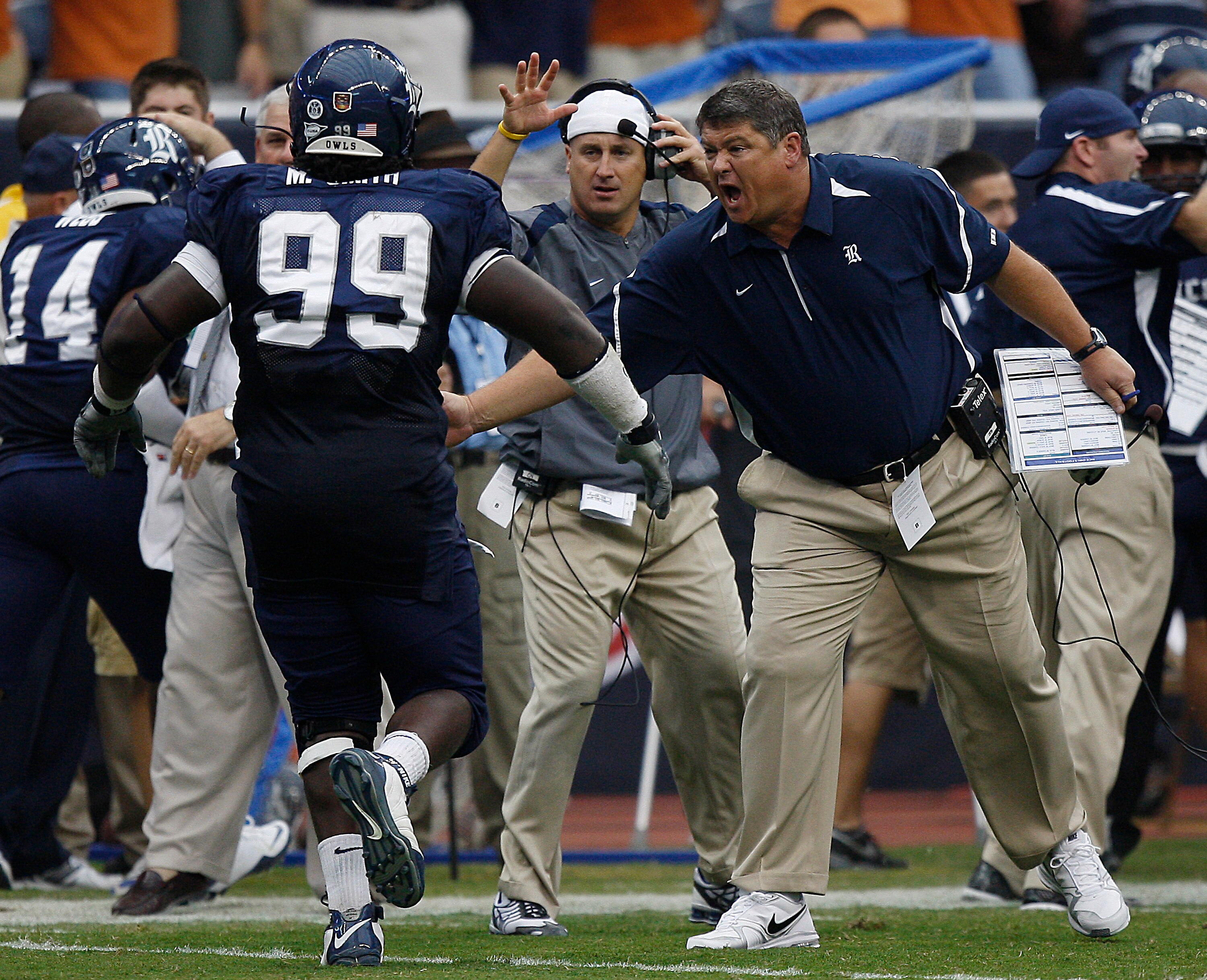 HOUSTON - SEPTEMBER 04:  Head coach David Bailiff of the Rice Owls during game action against the Texas Longhorns at Reliant Stadium on September 4, 2010 in Houston, Texas. Texas won 34-17.  (Photo by Bob Levey/Getty Images)