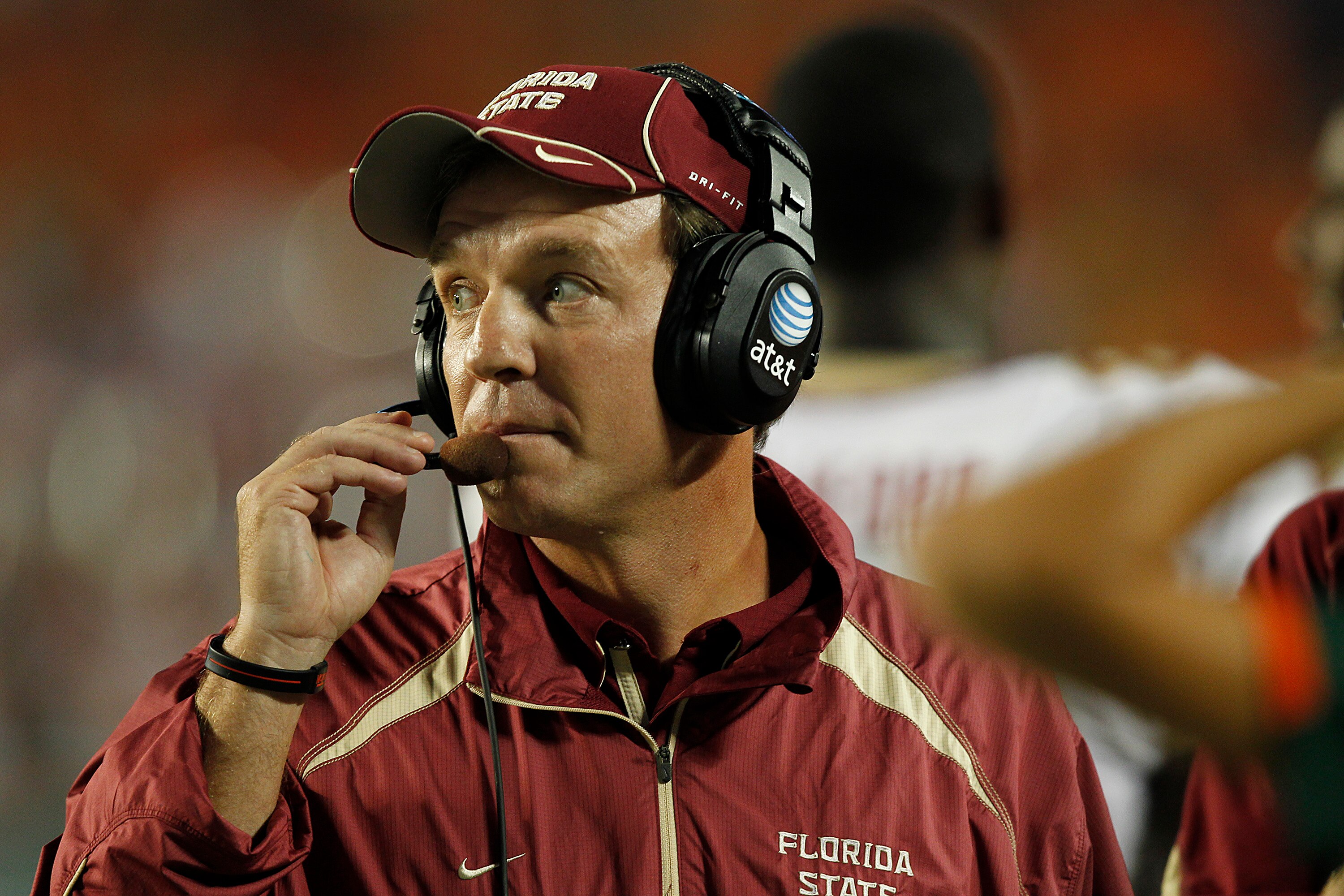 MIAMI, FL - OCTOBER 9: Head coach Jimbo Fisher of the Florida State Seminoles during first half action against the Miami Hurricanes on October 9, 2010 at Sun Life Stadium in Miami, Florida. (Photo by Joel Auerbach/Getty Images)