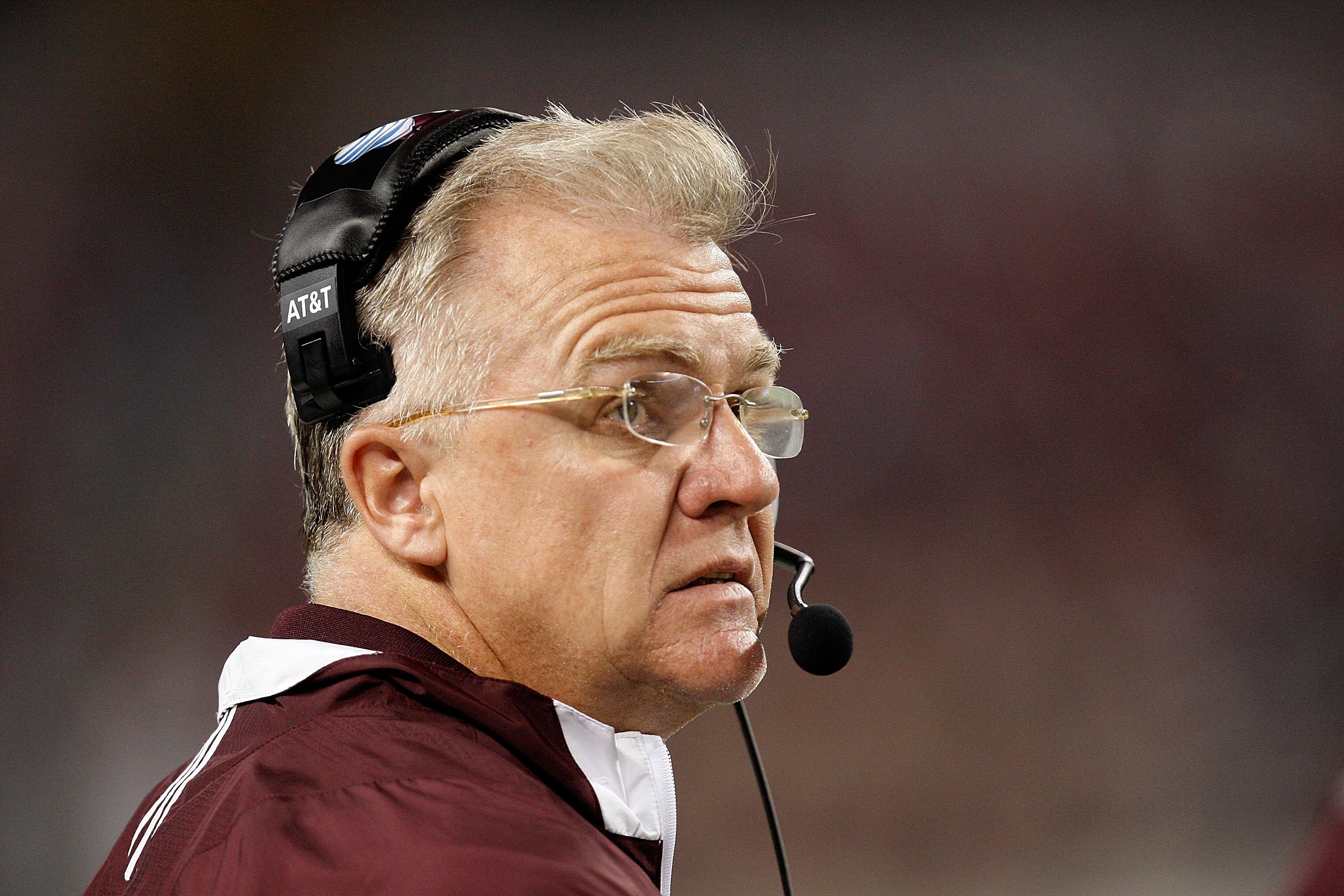 ARLINGTON, TX - OCTOBER 03:  Head coach Mike Sherman of the Texas A&M Aggies at Cowboys Stadium on October 3, 2009 in Arlington, Texas.  (Photo by Ronald Martinez/Getty Images)