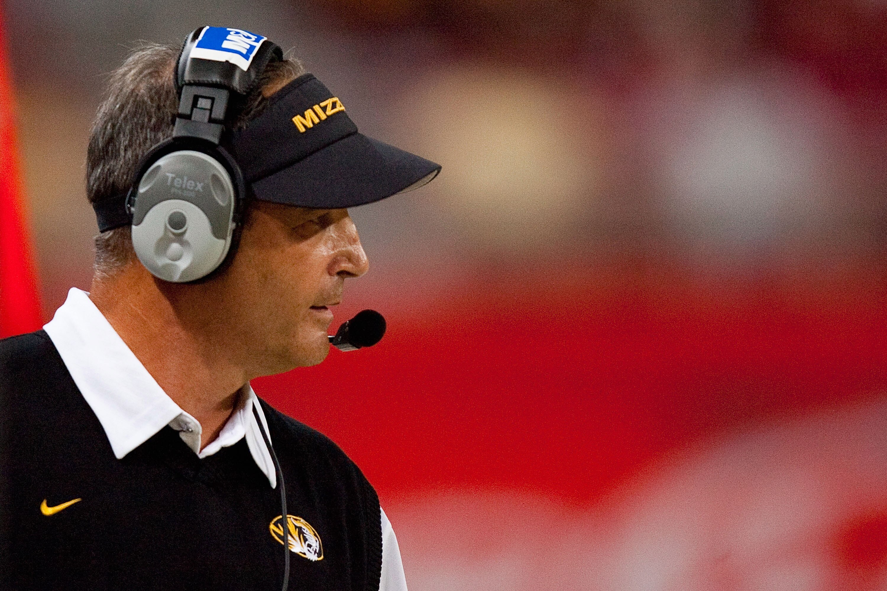 ST. LOUIS - SEPTEMBER 4: Head coach Gary Pinkel of the University of Missouri Tigers looks on from the sideline against the University of Illinois Fighting Illini during the State Farm Arch Rivalry game on September 4, 2010 at the Edward Jones Dome in St.