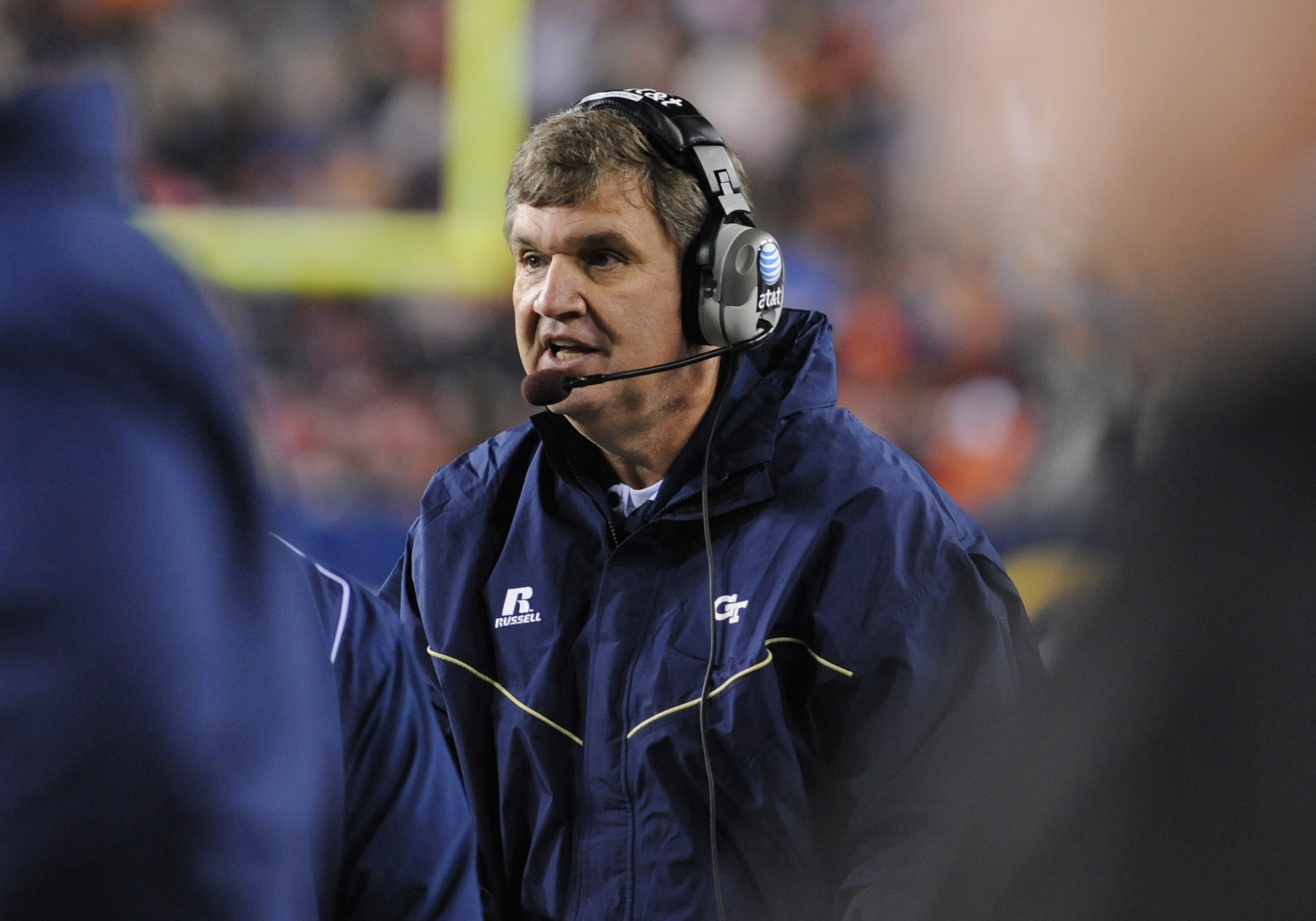 TAMPA, FL - NOVEMBER 28: Coach Paul Johnson of the Georgia Tech Yellow Jackets directs play against the Clemson Tigers in the 2009 ACC Football Championship Game December 5, 2009 at Raymond James Stadium in Tampa, Florida.  (Photo by Al Messerschmidt/Gett