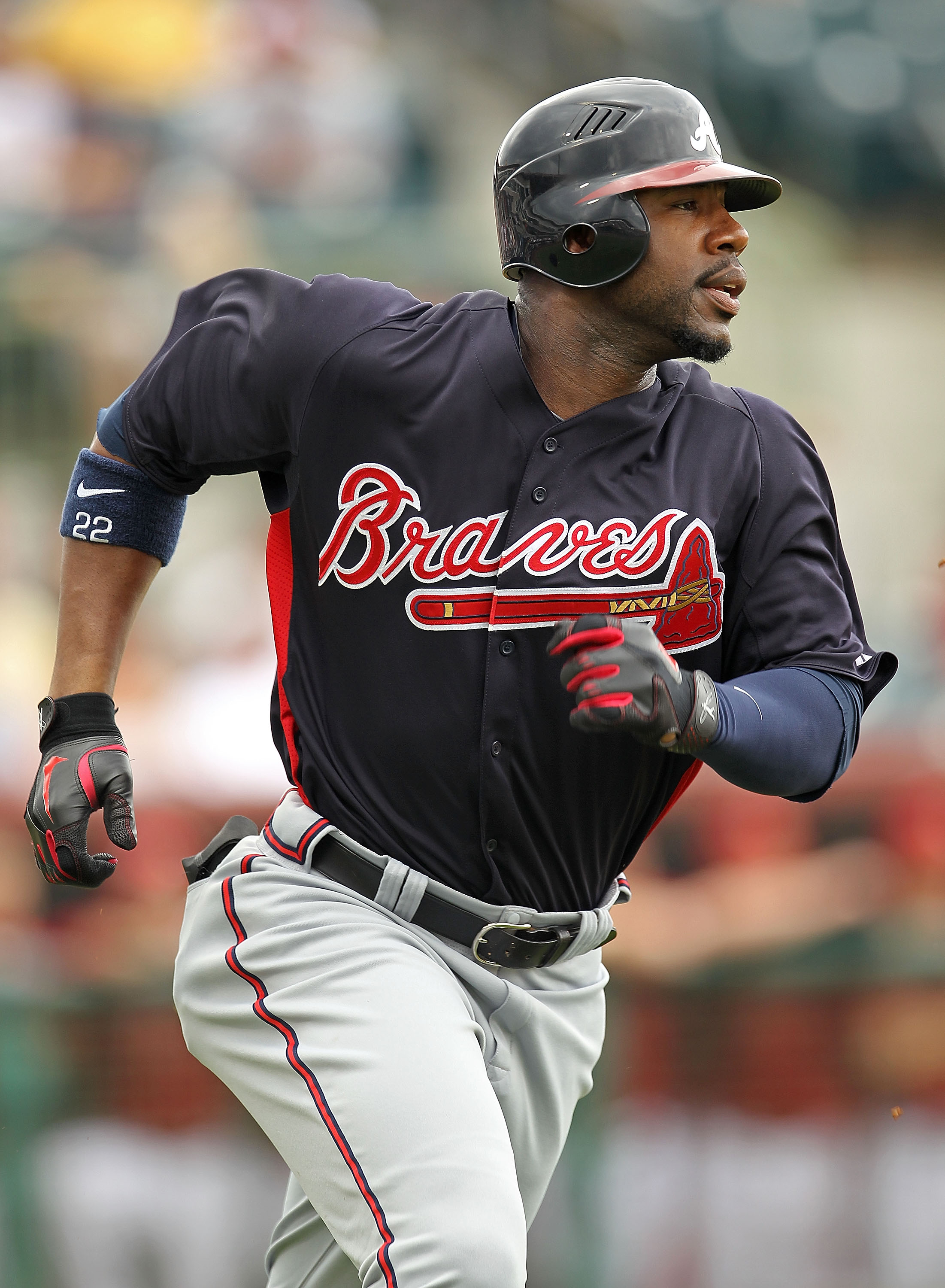 KISSIMMEE, FL - MARCH 01:  Jason Heyward #22 of the Atlanta Braves hits a 2nd inning double during a Spring Training game against the Houston Astros at Osceola County Stadium on March 1, 2011 in Kissimmee, Florida.  (Photo by Mike Ehrmann/Getty Images)