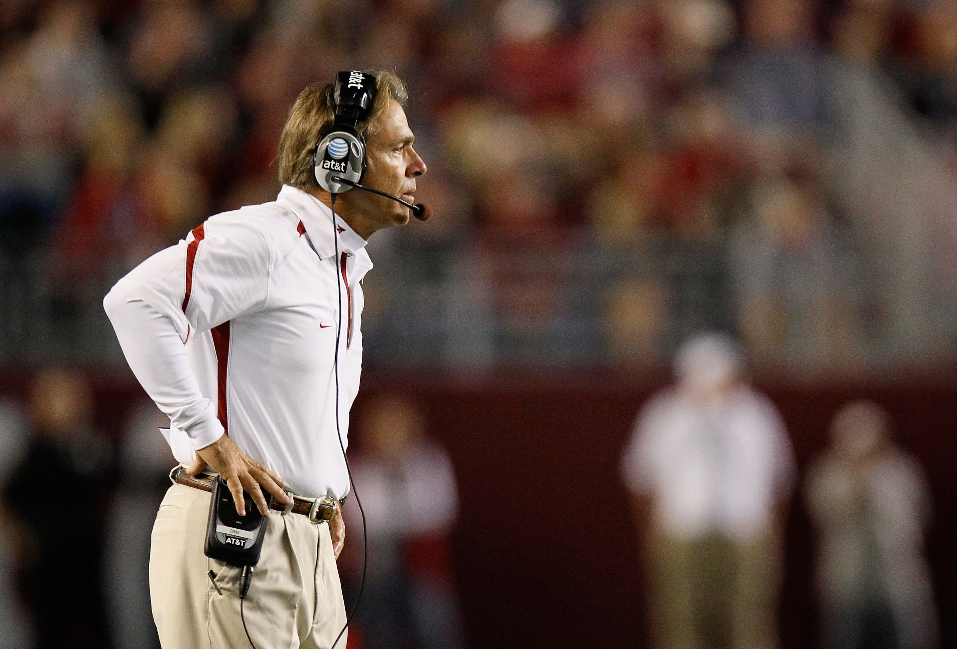 TUSCALOOSA, AL - OCTOBER 16:  Head coach Nick Saban of the Alabama Crimson Tide against the Ole Miss Rebels at Bryant-Denny Stadium on October 16, 2010 in Tuscaloosa, Alabama.  (Photo by Kevin C. Cox/Getty Images)