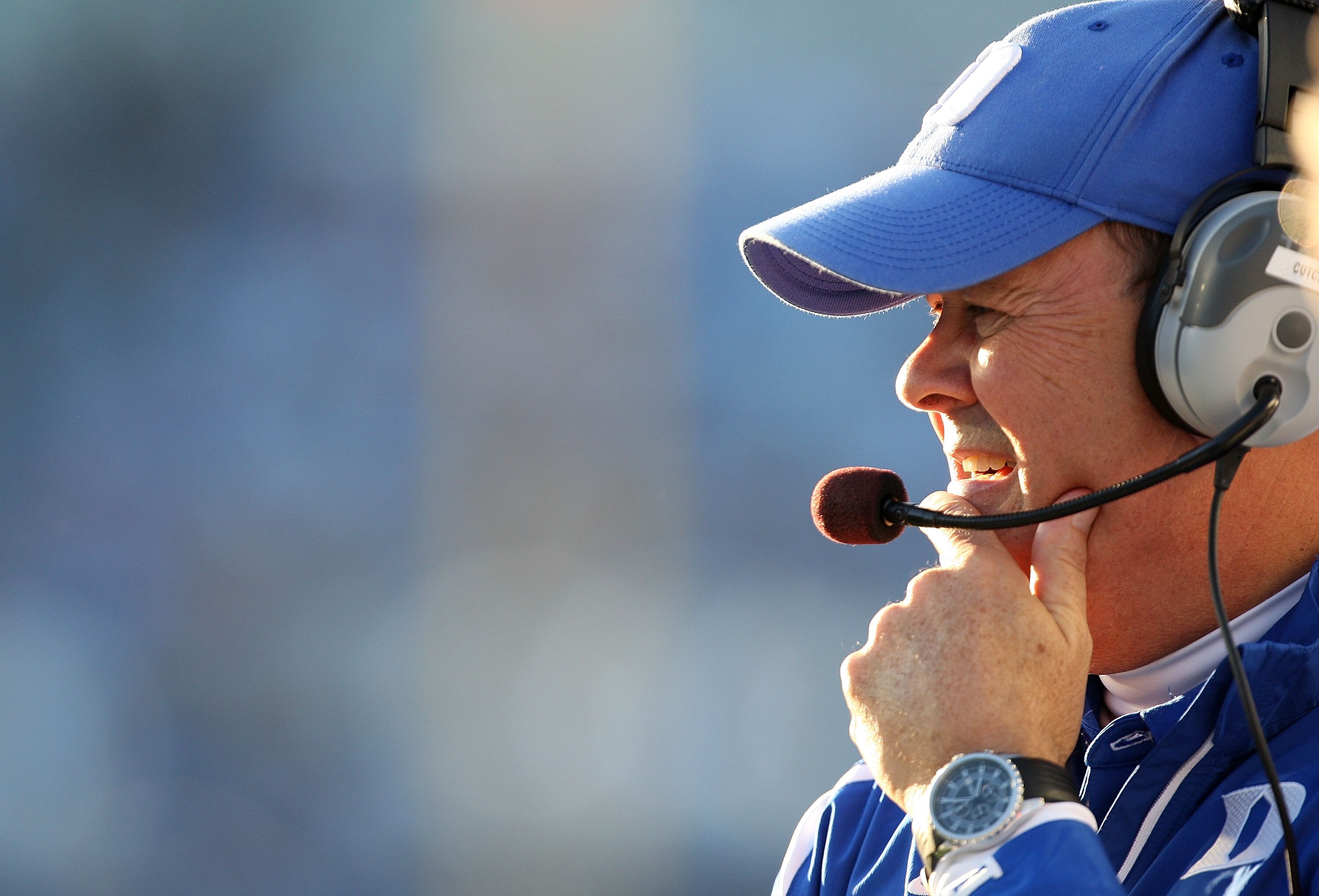 CHAPEL HILL, NC - NOVEMBER 07:  Head Coach David Cutcliffe of the Duke Blue Devils watches on against the North Carolina Tar Heels during their game at Kenan Stadium on November 7, 2009 in Chapel Hill, North Carolina.  (Photo by Streeter Lecka/Getty Image