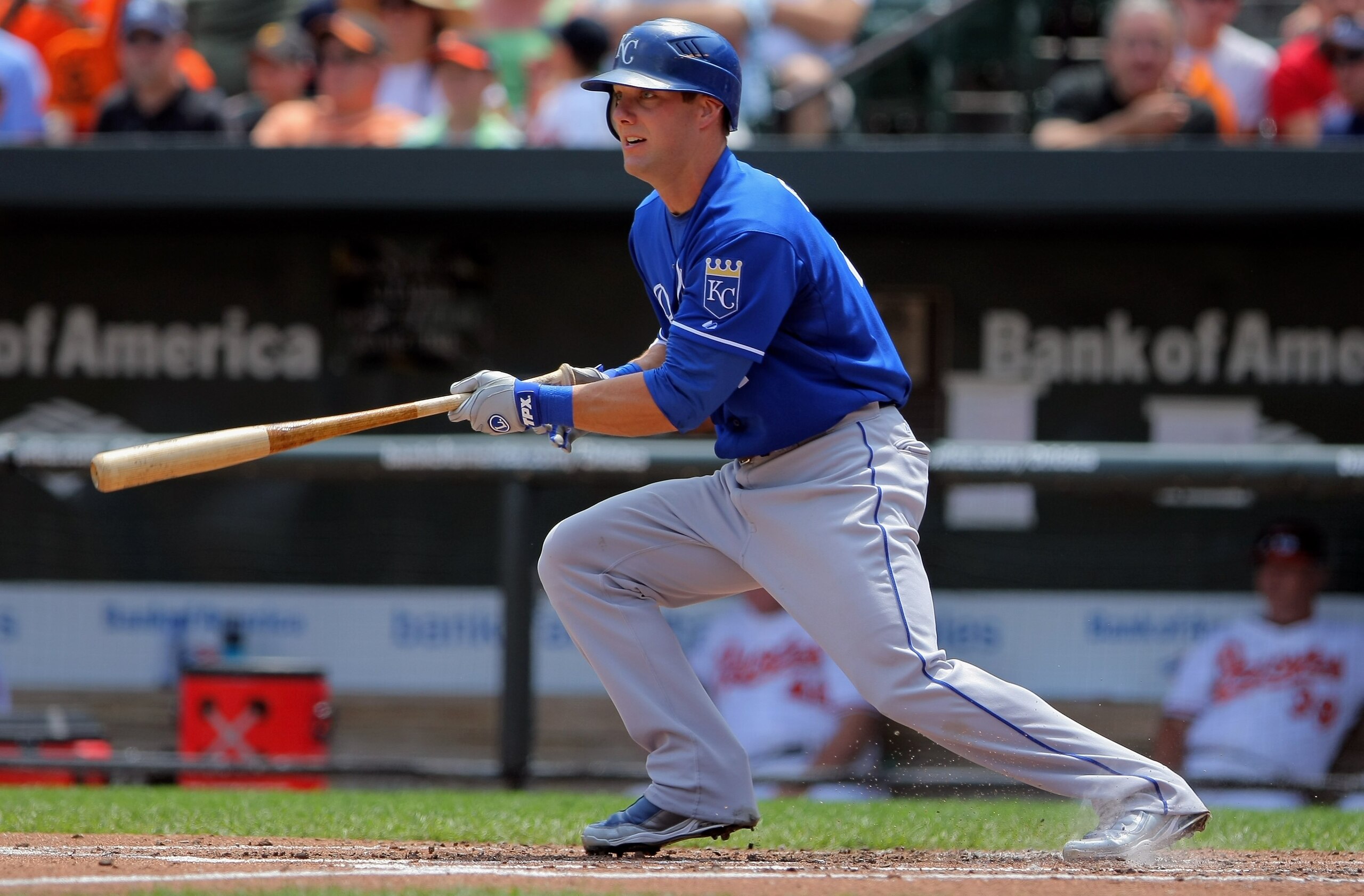 BALTIMORE - JULY 30:  Third baseman Alex Gordon #4 of the Kansas City Royals takes an at bat against the Baltimore Orioles during MLB action at Oriole Park at Camden Yards on July 30, 2009 in Baltimore, Maryland. The Orioles defeated the Royals 7-3.  (Pho