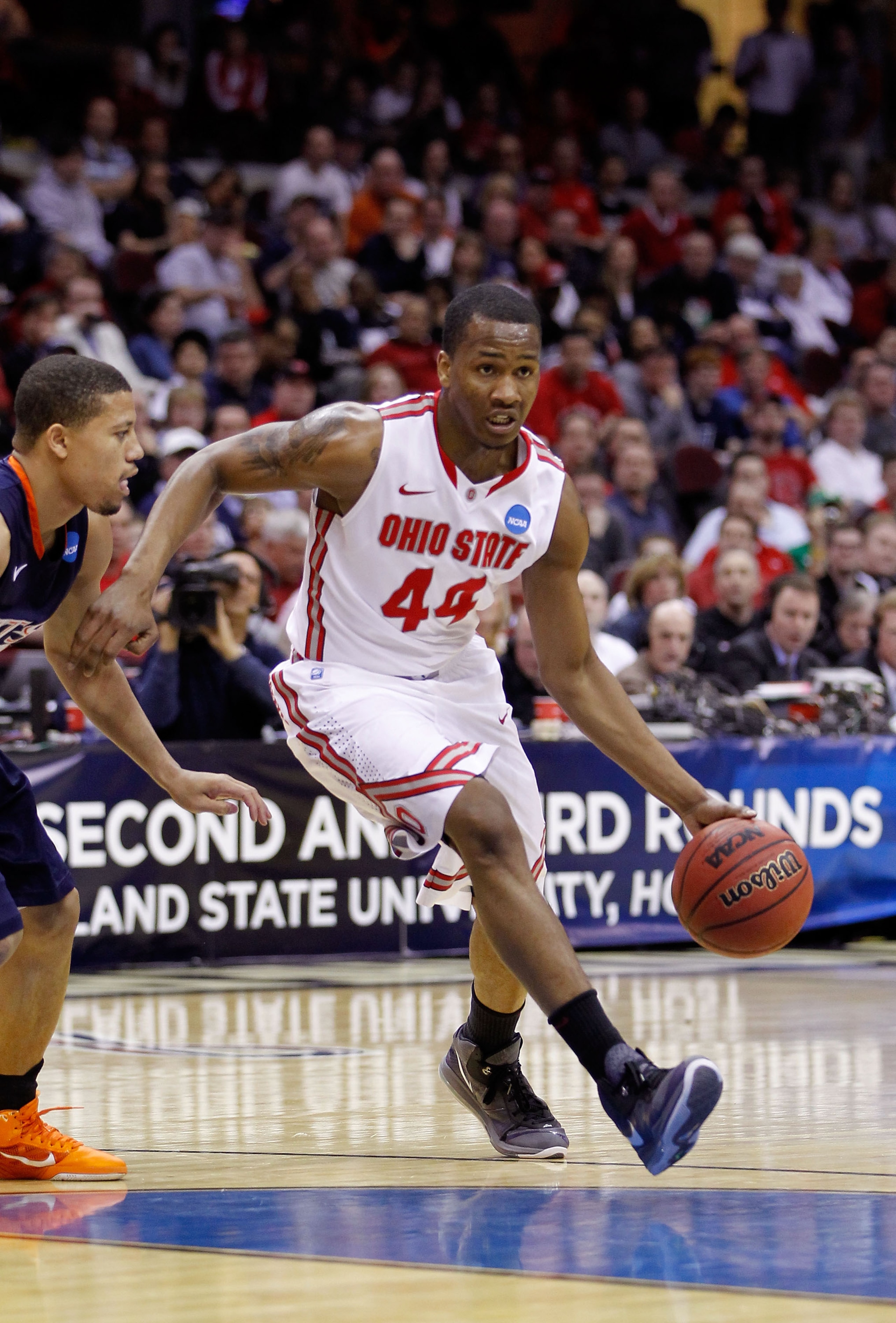 CLEVELAND, OH - MARCH 18:  William Buford #44 of the Ohio State Buckeyes handles the ball against the Texas-San Antonio Roadrunners during the second round of the 2011 NCAA men's basketball tournament at Quicken Loans Arena on March 18, 2011 in Cleveland,