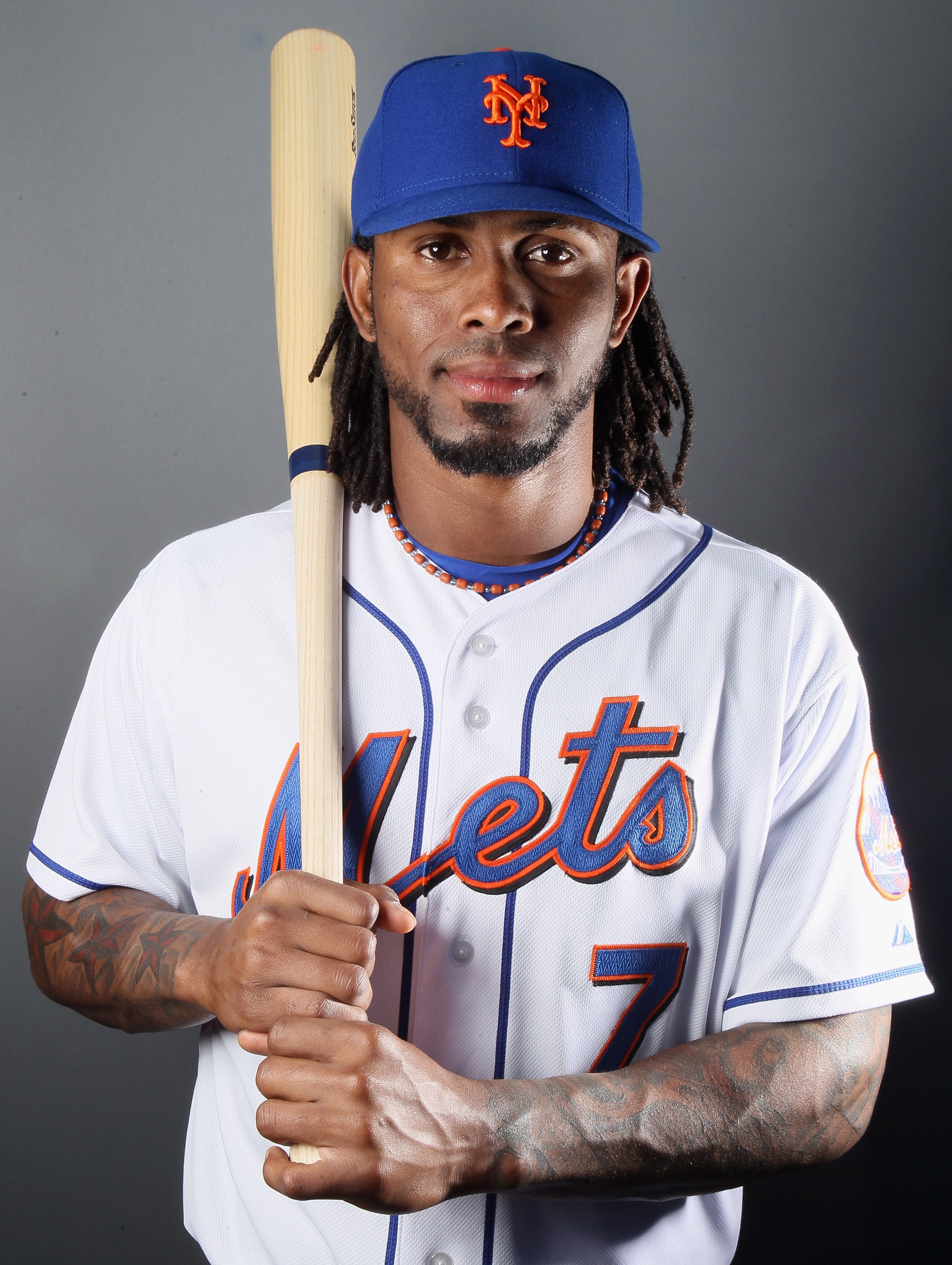 PORT ST. LUCIE, FL - FEBRUARY 24:   Jose Reyes #7 of the New York Mets poses for a portrait during the New York Mets Photo Day on February 24, 2011 at Digital Domain Park in Port St. Lucie, Florida.  (Photo by Elsa/Getty Images)