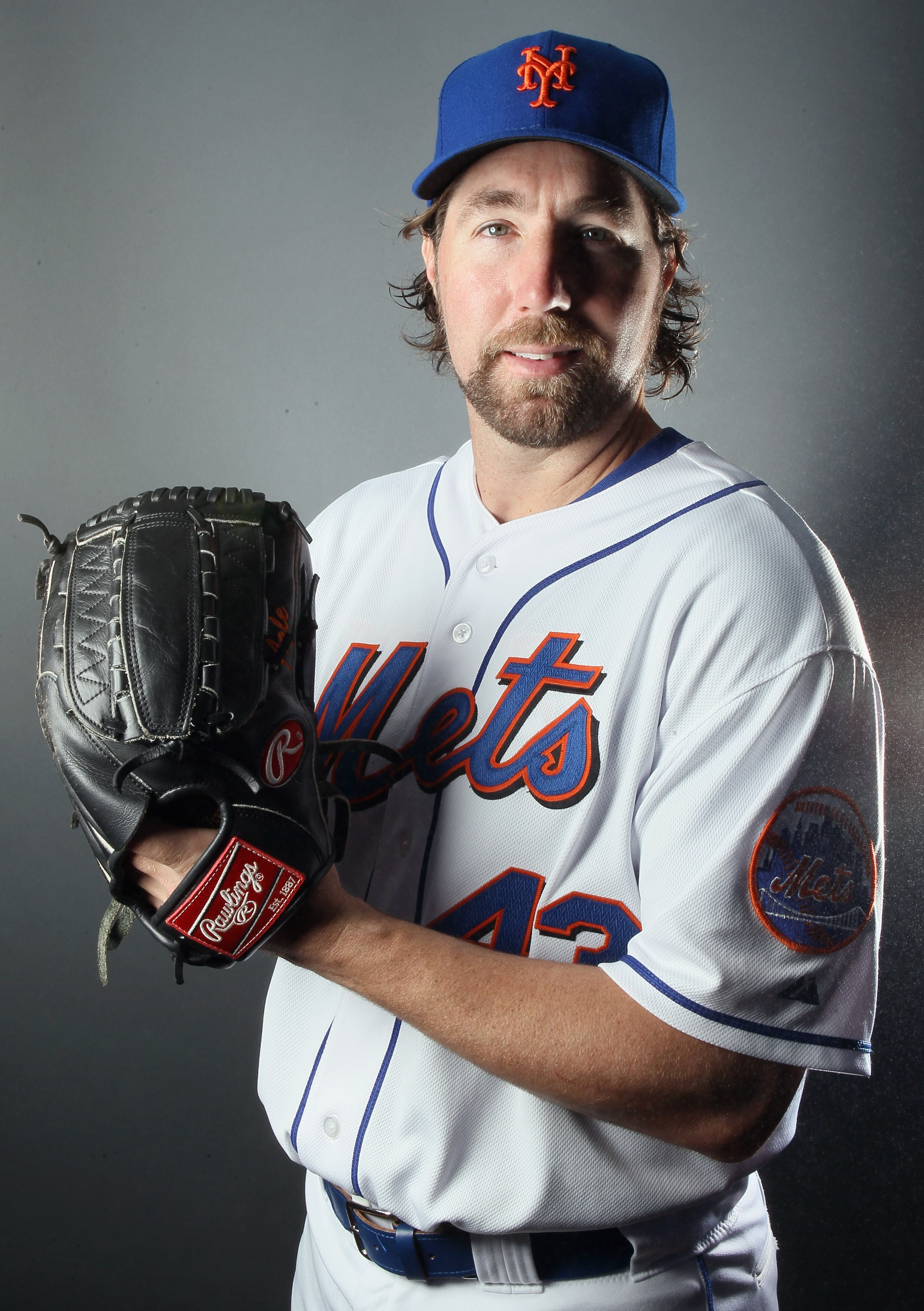 PORT ST. LUCIE, FL - FEBRUARY 24:  RY 24:  R.A. Dickey #43 of the New York Mets poses for a portrait during the New York Mets Photo Day on February 24, 2011 at Digital Domain Park in Port St. Lucie, Florida.  (Photo by Elsa/Getty Images)