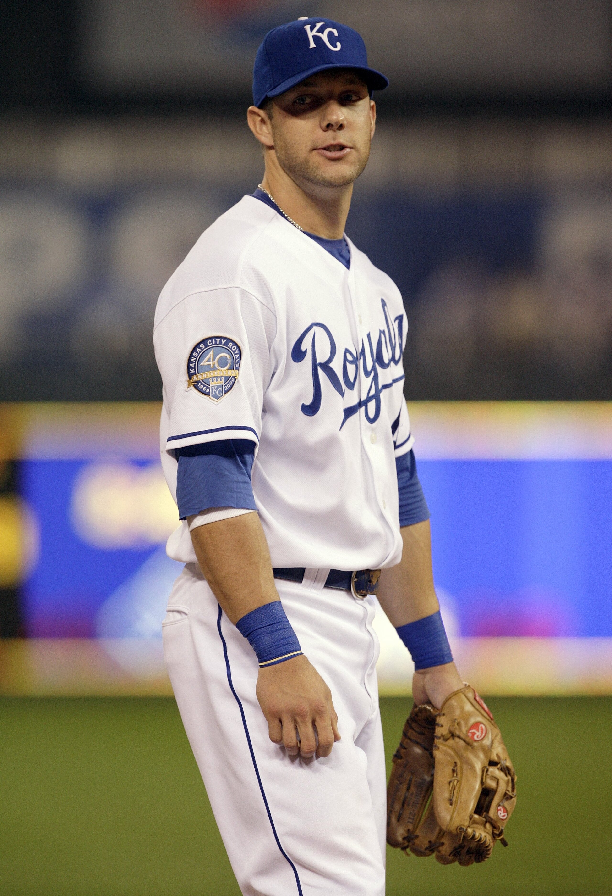 KANSAS CITY, KS - SEPTEMBER 21:  Alex Gordon #4 of the Kansas City Royals looks on from his third base position against the Boston Red Sox during the game on September 21, 2009 at Kauffman Stadium in Kansas City, Missouri. The Royals defeated the Red Sox