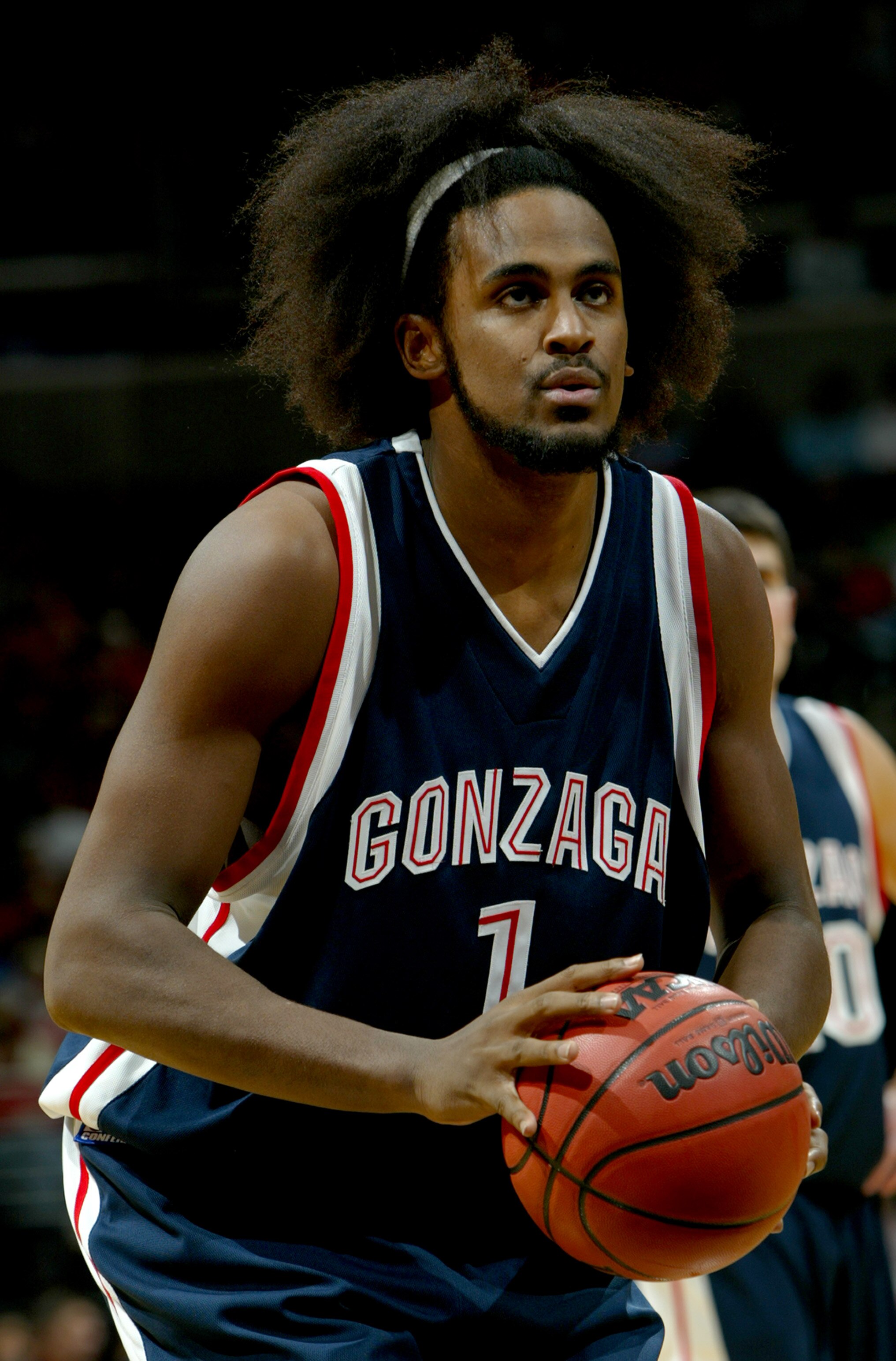WASHINGTON - DECEMBER 6:  Ronny Turiaf #1 of the Gonzaga Bulldogs shoots a free throw during the game against the Maryland Terrapins in the BB&T Classic at the MCI Center on December 6, 2003 in Washington, DC.  Gonzaga defeated Maryland 82-68. (Photo by D