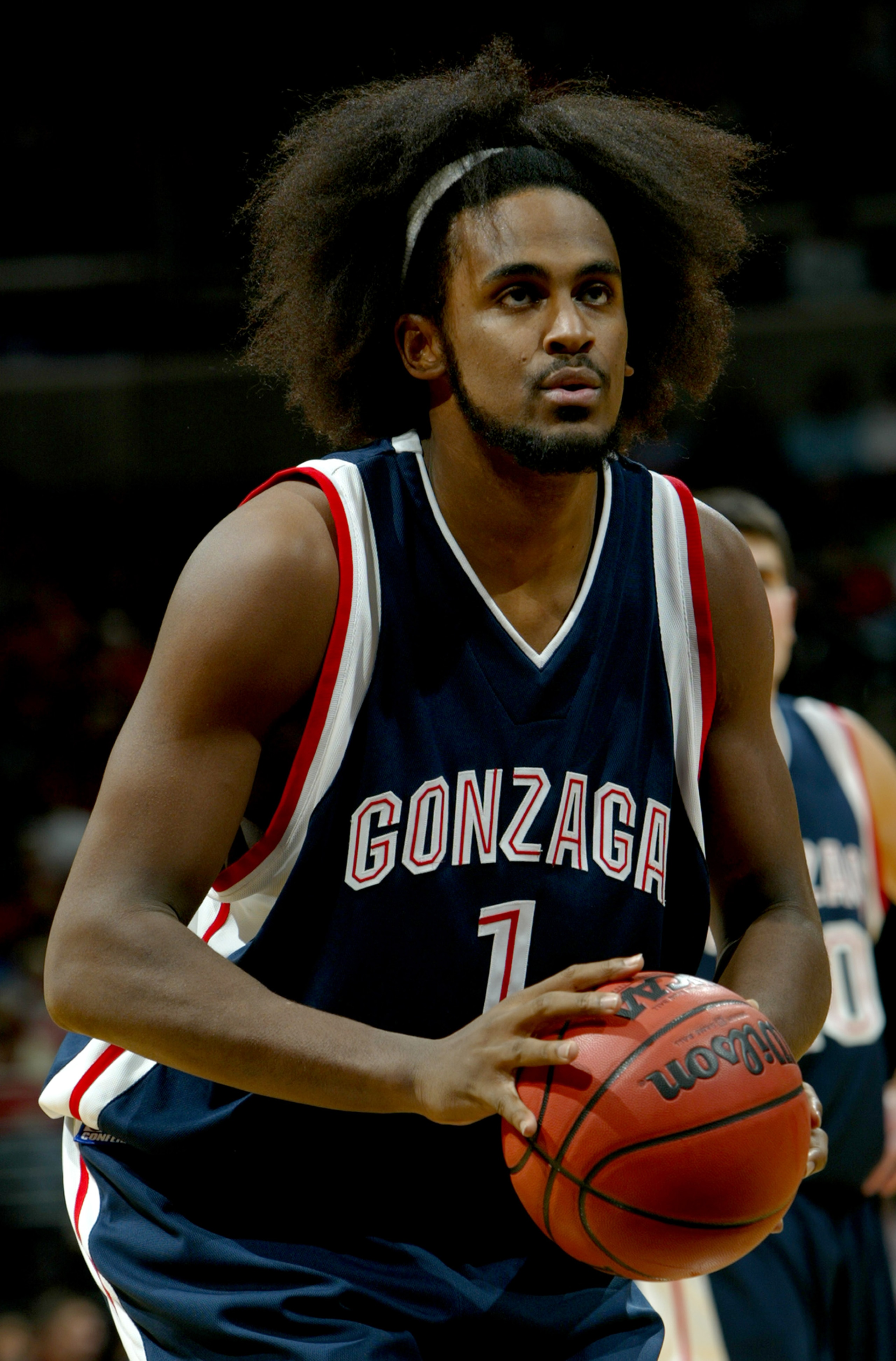 WASHINGTON - DECEMBER 6:  Ronny Turiaf #1 of the Gonzaga Bulldogs shoots a free throw during the game against the Maryland Terrapins in the BB&T Classic at the MCI Center on December 6, 2003 in Washington, DC.  Gonzaga defeated Maryland 82-68. (Photo by D