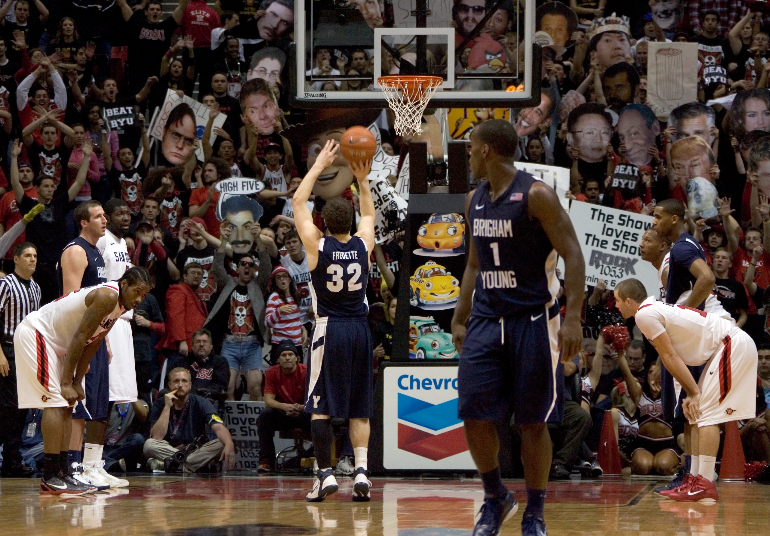 SAN DIEGO, CA - FEBRUARY 26:  Jimmer Fredette #32 of the Brigham Young Cougars shoots a free throw against the San Diego State Aztecs during the second half at Cox Arena on February 26, 2011 in San Diego, California. BYU beat SDSU 80-67. (Photo by Kent Ho