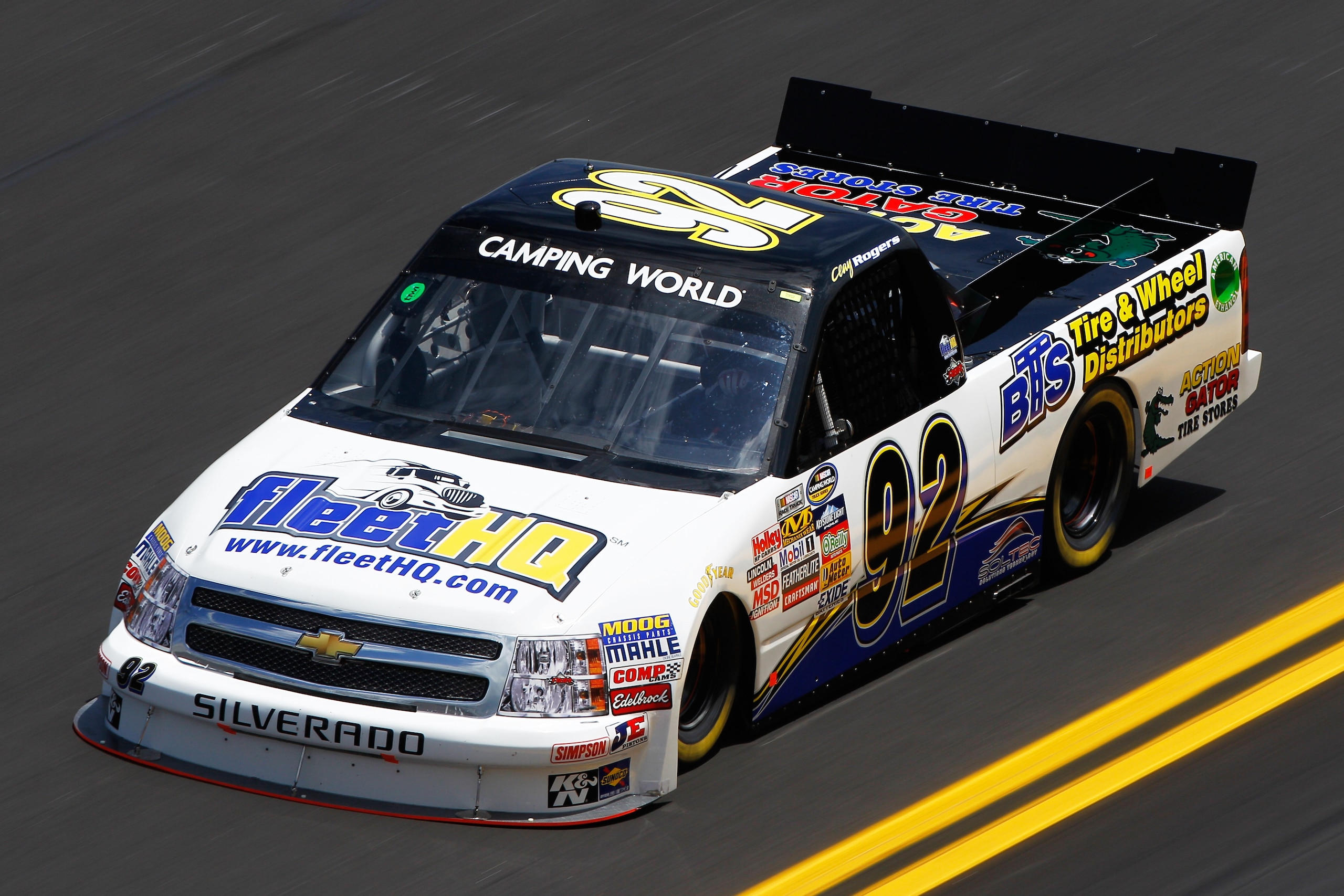 DAYTONA BEACH, FL - FEBRUARY 17:  Clay Rogers drives the #92 Action Gator Tire Chevrolet during practice for the NASCAR Camping World Truck Series NextEra Energy Resources 250 at Daytona International Speedway on February 17, 2011 in Daytona Beach, Florid