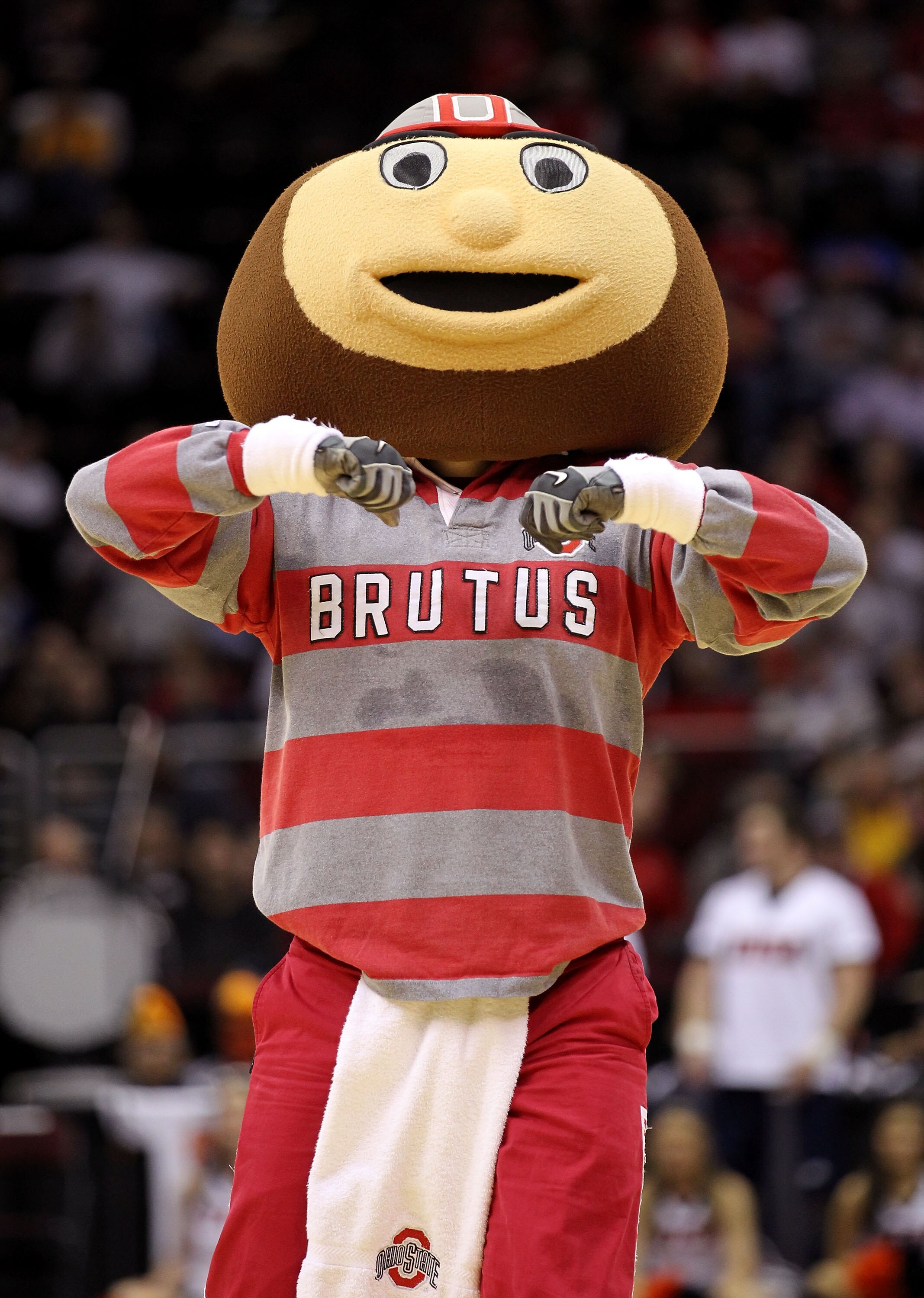 CLEVELAND, OH - MARCH 18: Brutus the Ohio State Buckeyes mascot walks on the court during the game against the Texas-San Antonio Roadrunners during the second round of the 2011 NCAA men's basketball tournament at Quicken Loans Arena on March 18, 2011 in C