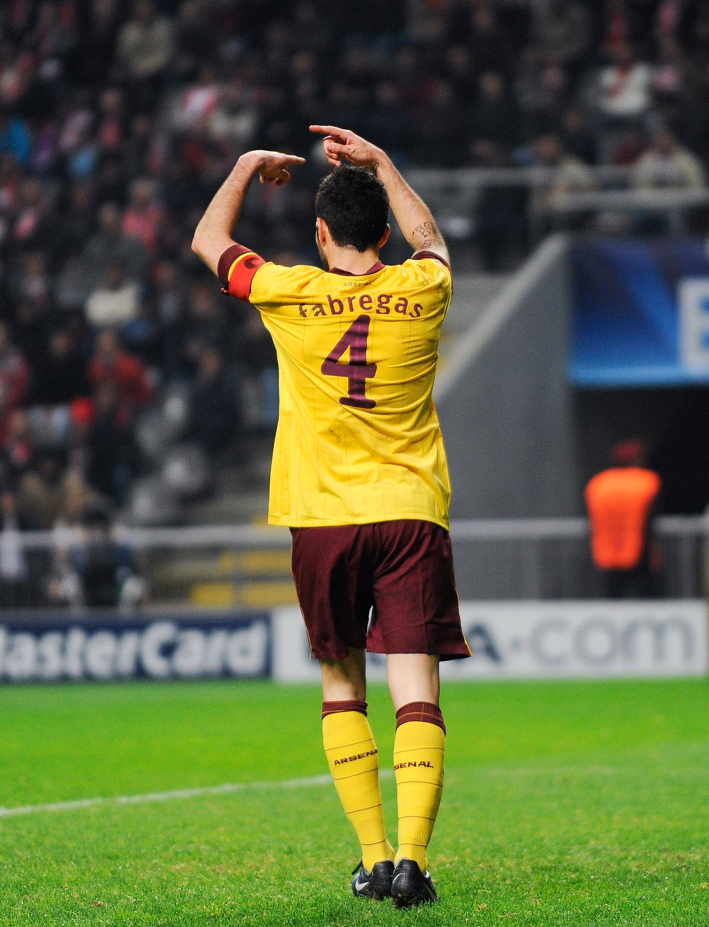 BRAGA, PORTUGAL - NOVEMBER 23:  Cesc Fabregas of Arsenal gestures during the UEFA Champions League Group H match between SC Braga and Arsenal at Estadio Municipal de Braga on November 23, 2010 in Braga, Portugal.  (Photo by David Ramos/Getty Images)