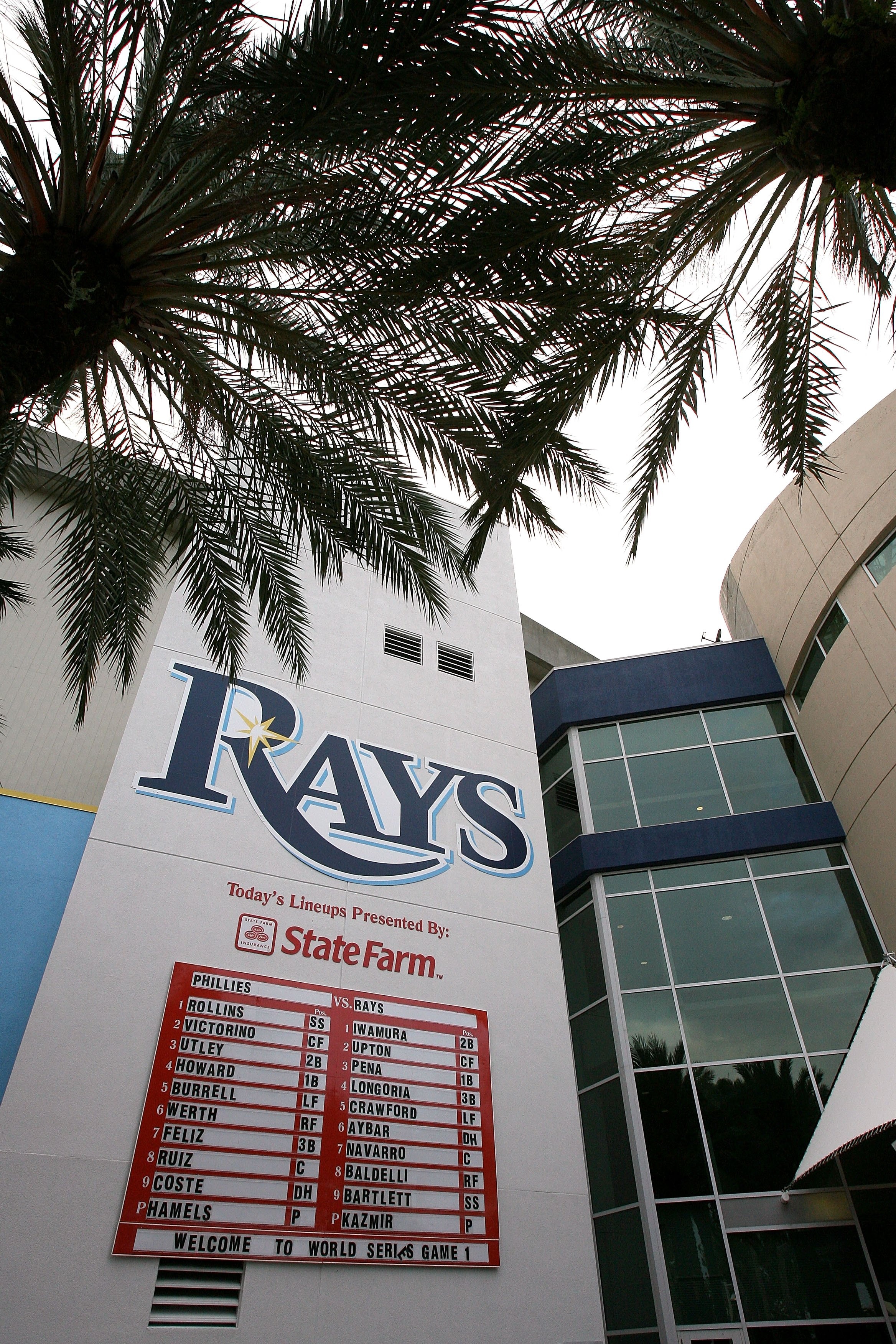 ST PETERSBURG, FL - OCTOBER 22:  The starting line-up is listed outside the stadium before the Philadelphia Phillies take on the Tampa Bay Rays during game one of the 2008 MLB World Series on October 22, 2008 at Tropicana Field in St. Petersburg, Florida.