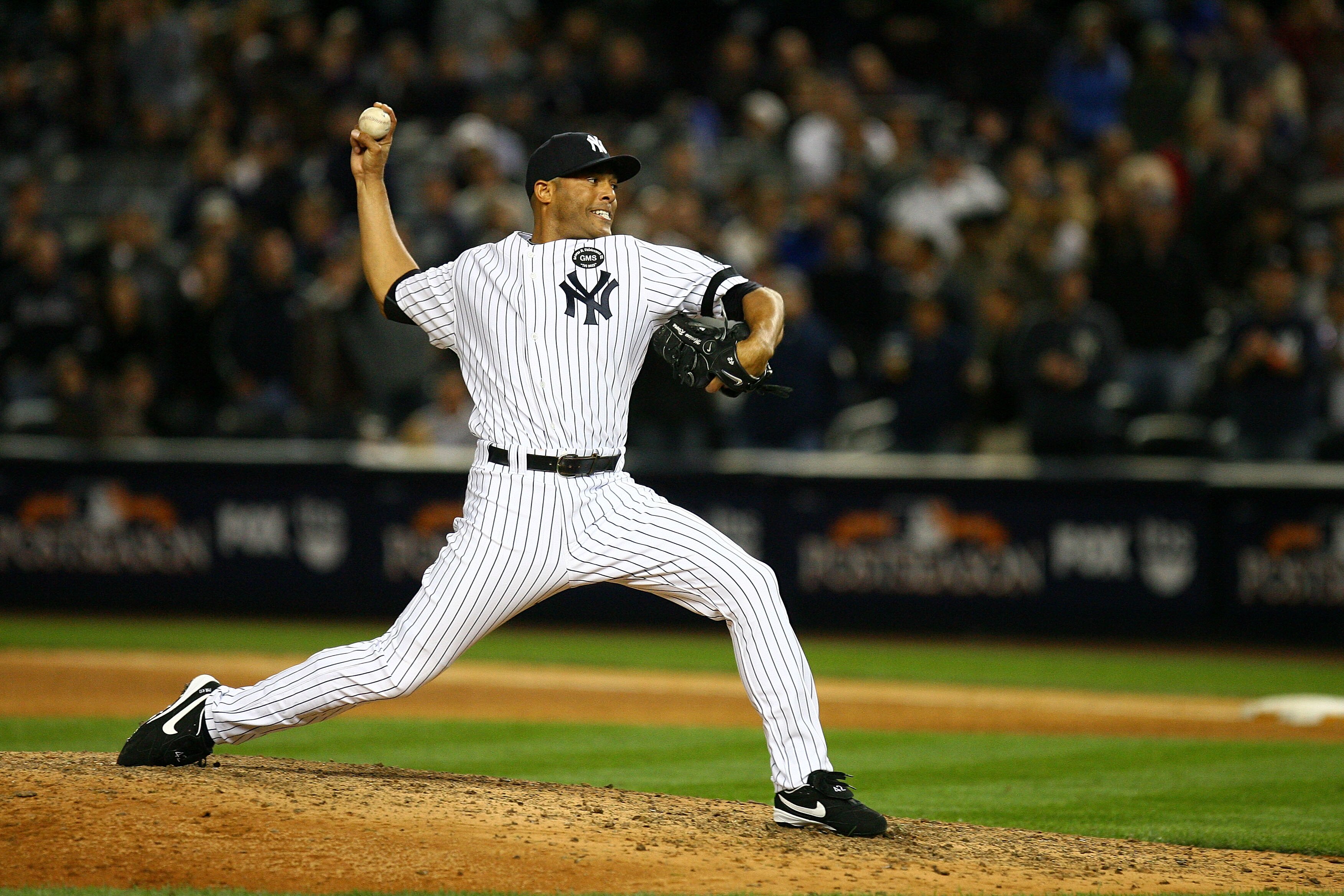 NEW YORK - OCTOBER 09:  Mariano Rivera #42 of the New York Yankees throws a pitch against the Minnesota Twins during Game Three of the ALDS part of the 2010 MLB Playoffs at Yankee Stadium on October 9, 2010 in the Bronx borough of New York City. (Sequence