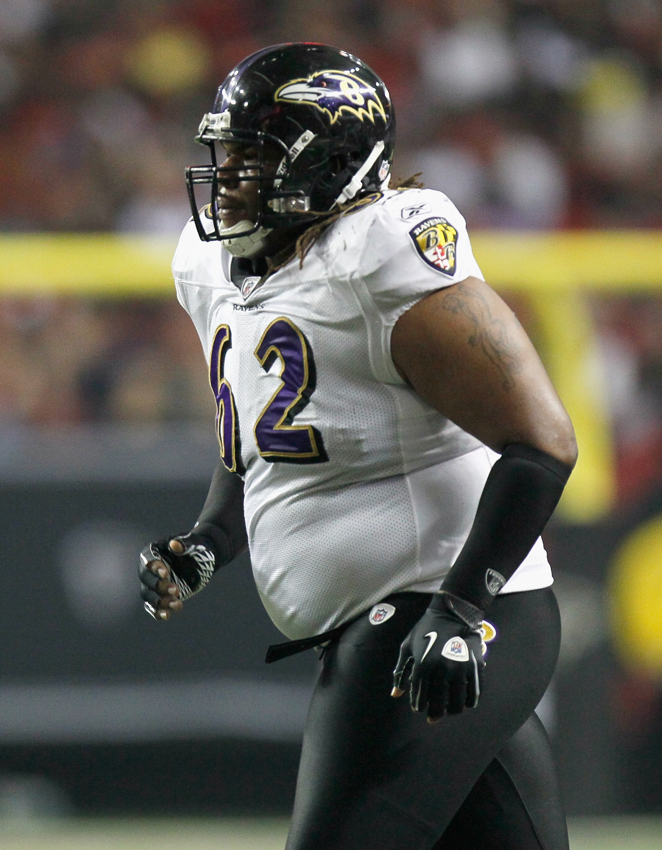 ATLANTA - NOVEMBER 11:  Terrence Cody #62 of the Baltimore Ravens against the Atlanta Falcons at Georgia Dome on November 11, 2010 in Atlanta, Georgia.  (Photo by Kevin C. Cox/Getty Images)