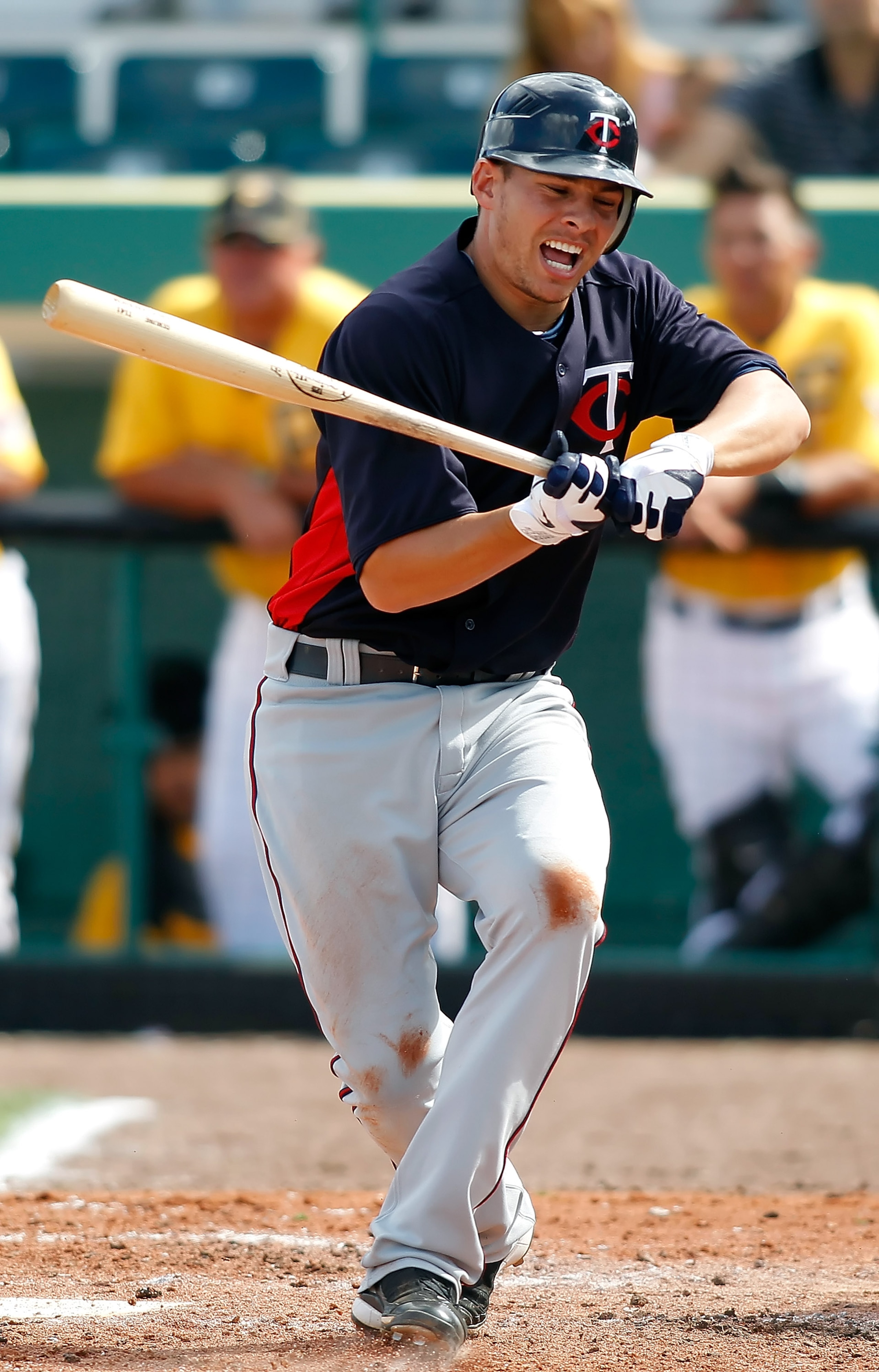BRADENTON, FL - MARCH 02: Infielder Luke Hughes #38 of the Minnesota Twins checks his swing against the Pittsburgh Pirates during a Grapefruit League Spring Training Game at McKechnie Field on March 2, 2011 in Bradenton, Florida. (Photo by J. Meric/Gett BRADENTON, FL - MARCH 02: Infielder Luke Hughes #38 of the Minnesota Twins checks his swing against the Pittsburgh Pirates during a Grapefruit League Spring Training Game at McKechnie Field on March 2, 2011 in Bradenton, Florida. (Photo by J. Meric/Gett