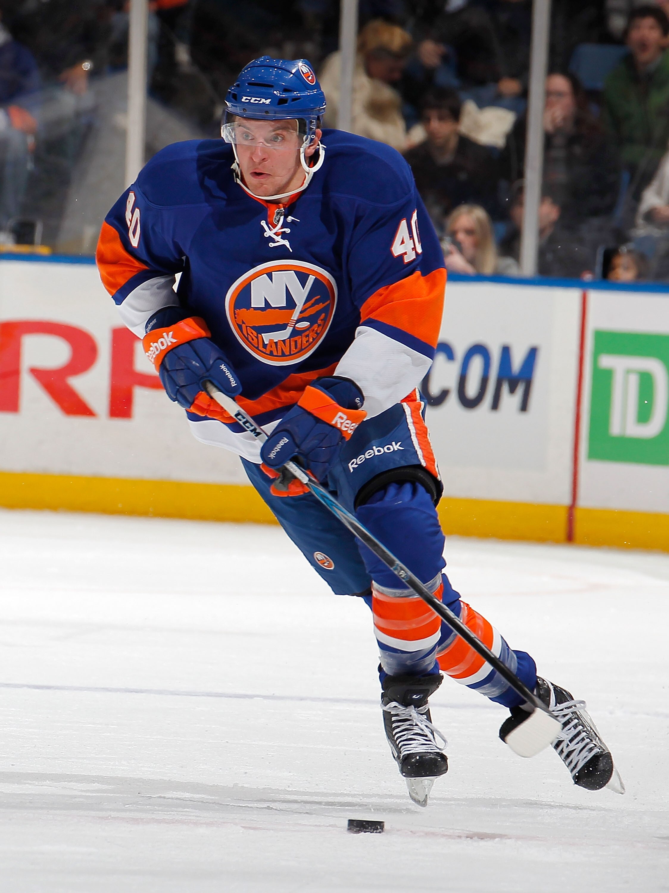 UNIONDALE, NY - FEBRUARY 19:  Michael Grabner #40 of the New York Islanders skates during an NHL hockey game against the Los Angeles Kings at the Nassau Coliseum on February 19, 2011 in Uniondale, New York.  (Photo by Paul Bereswill/Getty Images)