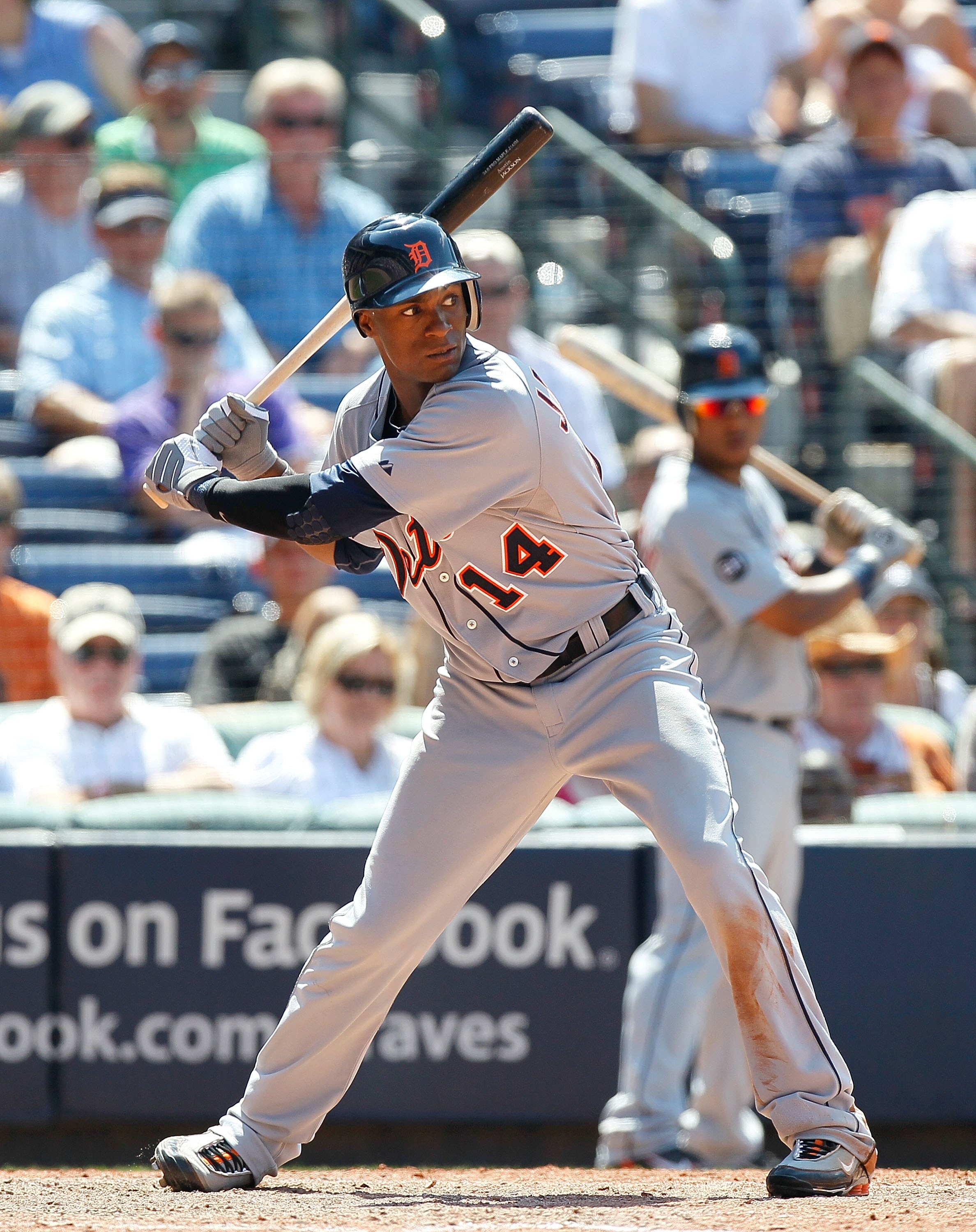 ATLANTA - JUNE 27:  Austin Jackson #14 of the Detroit Tigers against the Atlanta Braves at Turner Field on June 27, 2010 in Atlanta, Georgia.  (Photo by Kevin C. Cox/Getty Images)