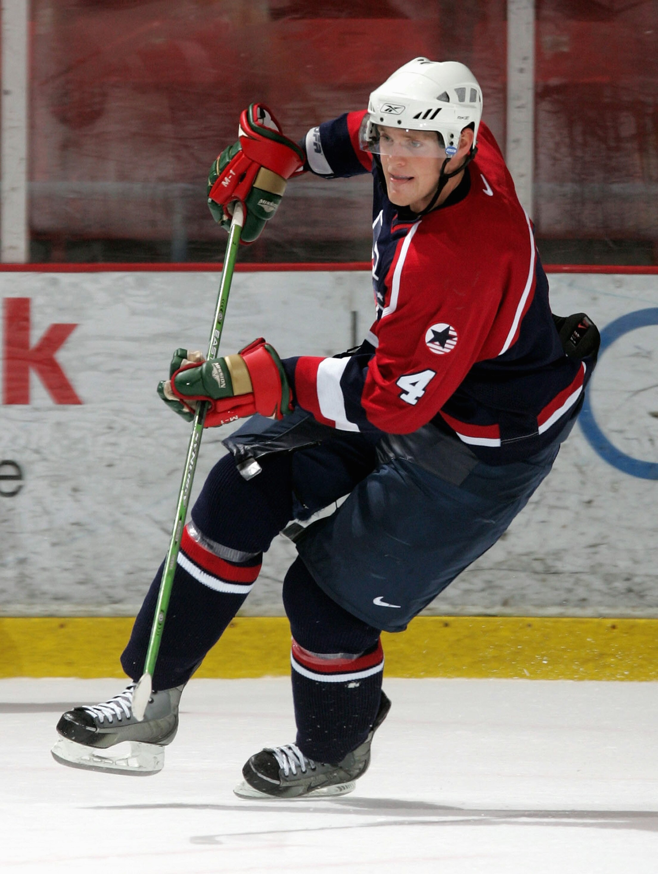 LAKE PLACID, NY - AUGUST 13: Defenseman AJ Thelen #4 of the United States skates against Sweden during USA Hockey's Junior Men's Summer Challenge on August 13, 2005 at the Olympic Center in Lake Placid, New York. (Photo by Jim McIsaac/Getty Images)