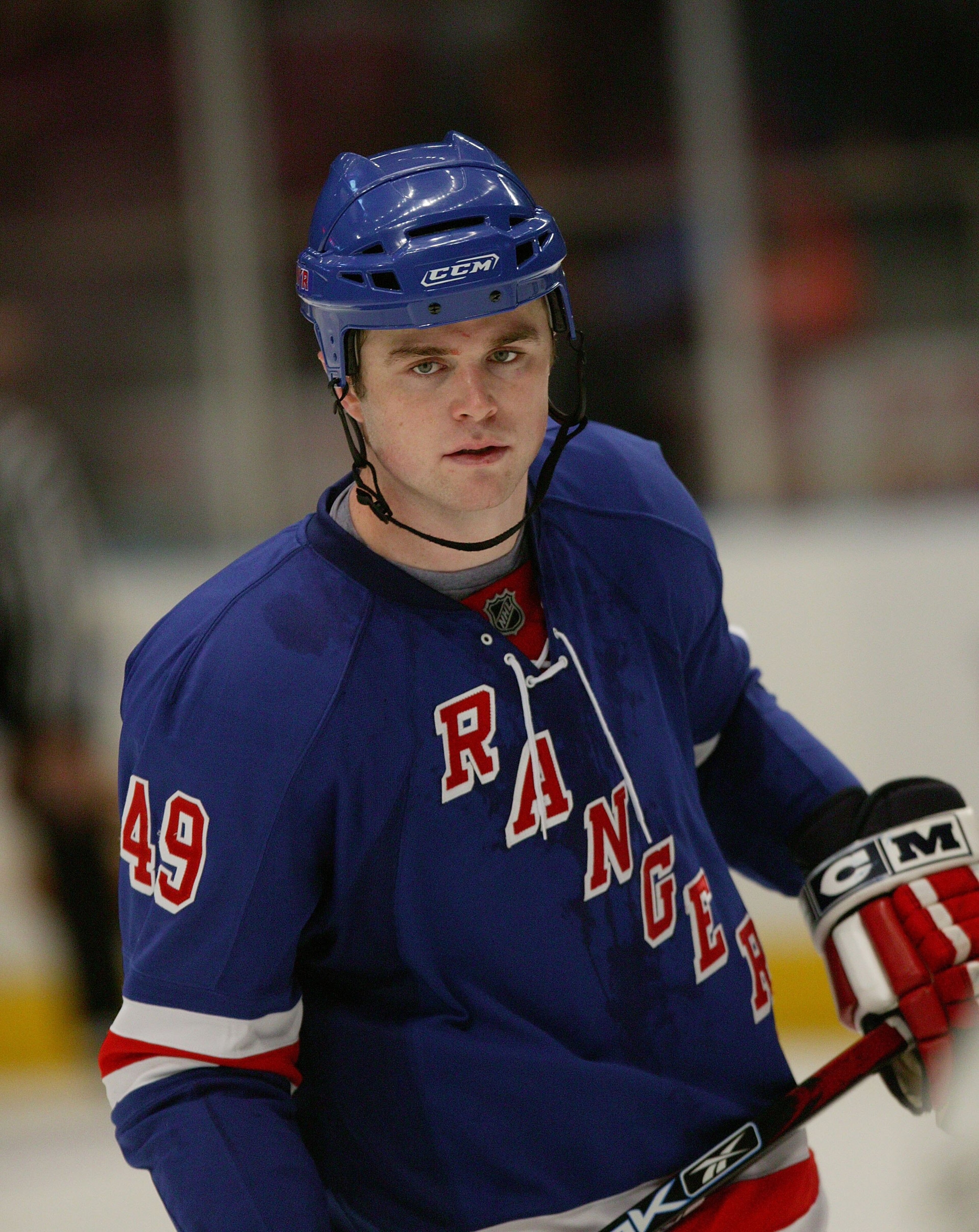NEW YORK - SEPTEMBER 22:  Hugh Jessiman #49 of the New York Rangers skates during a preseason game against the Philadelphia Flyers on September 22, 2007 at Madison Square Garden in New York City.  (Photo by Bruce Bennett/Getty Images)