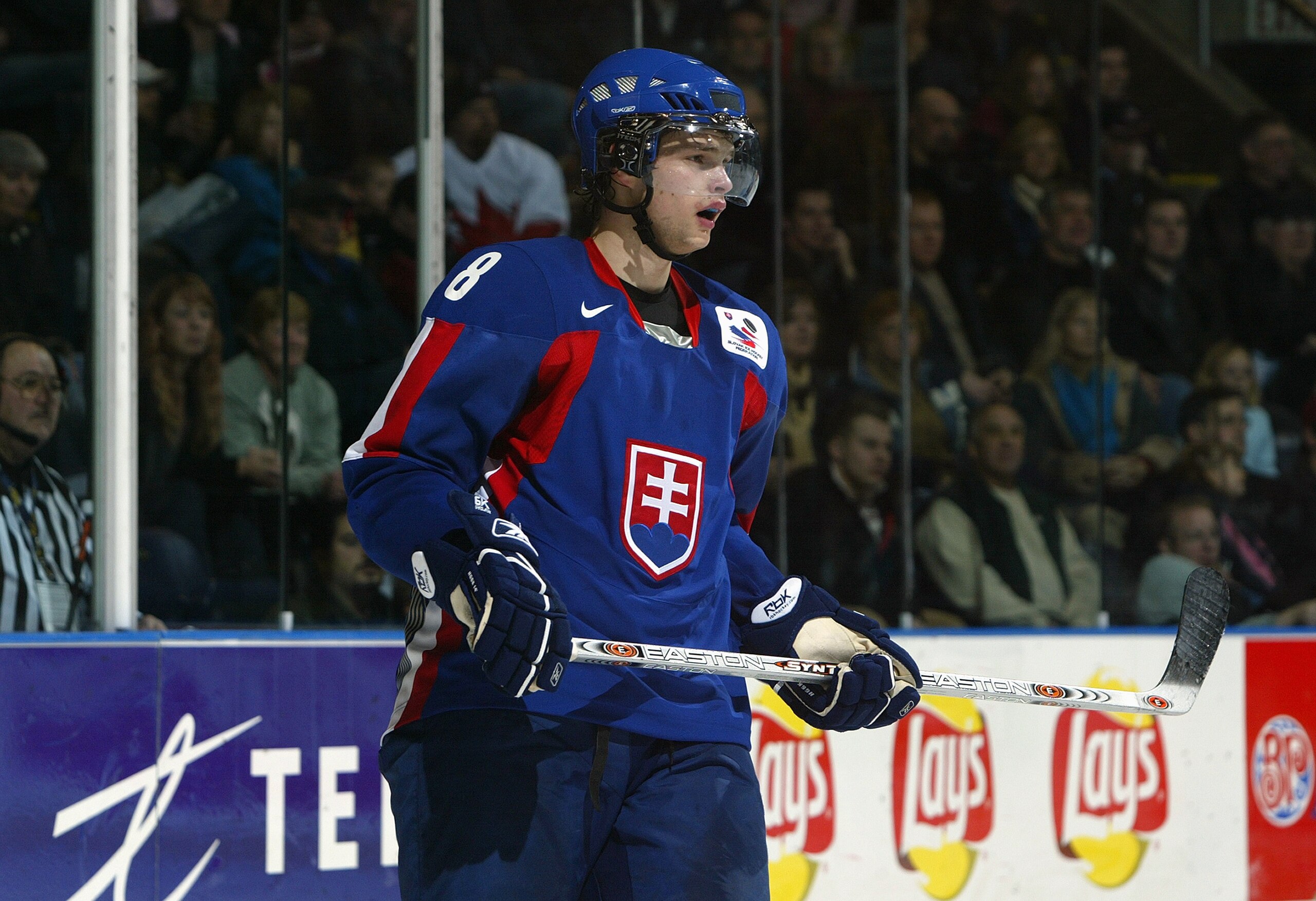KELOWNA, CANADA - DECEMBER 30:  Marek Zagrapan #8 of Team Slovakia skates against Team Czech Republic during their World Junior Hockey Championships game at Prospera Place on December 30, 2005 in Kelowna, British Columbia, Canada. The Czech Republic defea