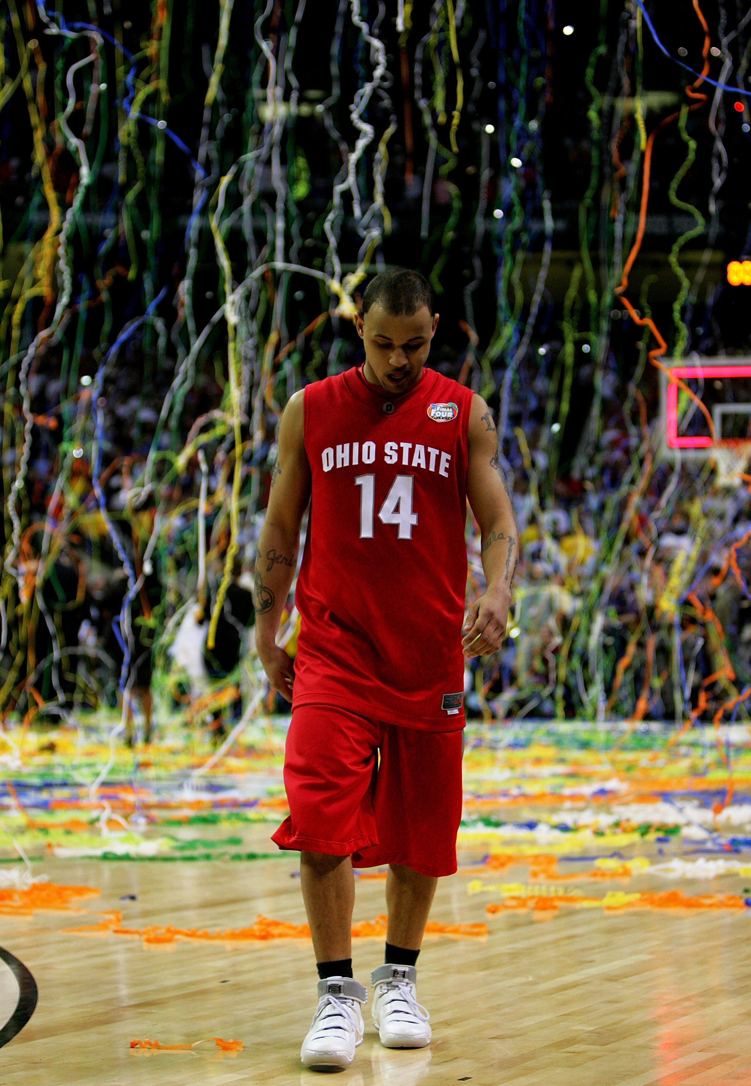 ATLANTA - APRIL 02:  Jamar Butler #14 of the Ohio State Buckeyes walks off of the court after losing to the Florida Gators during the NCAA Men's Basketball Championship game at the Georgia Dome on April 2, 2007 in Atlanta, Georgia.  (Photo by Andy Lyons/G
