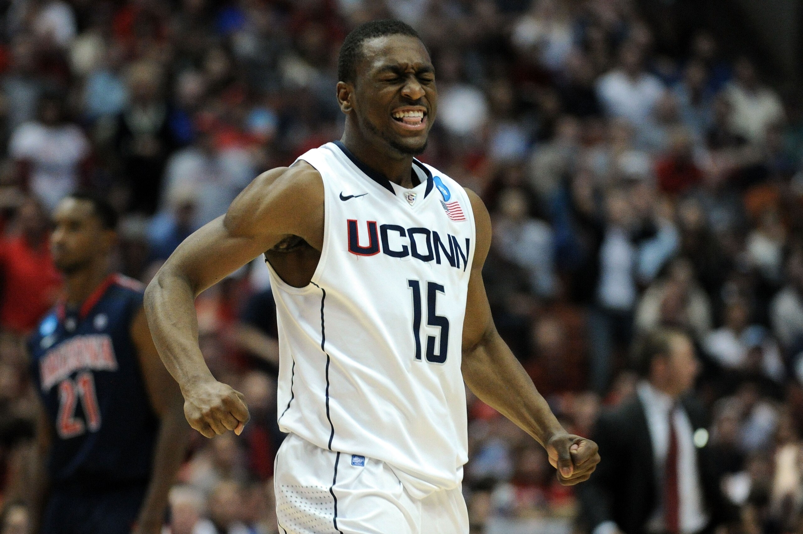 ANAHEIM, CA - MARCH 26: Kemba Walker #15 of the Connecticut Huskies celebrates after a play towards the end of the game against the Arizona Wildcats during the west regional final of the 2011 NCAA men's basketball tournament at the Honda Center on March ANAHEIM, CA - MARCH 26: Kemba Walker #15 of the Connecticut Huskies celebrates after a play towards the end of the game against the Arizona Wildcats during the west regional final of the 2011 NCAA men's basketball tournament at the Honda Center on March