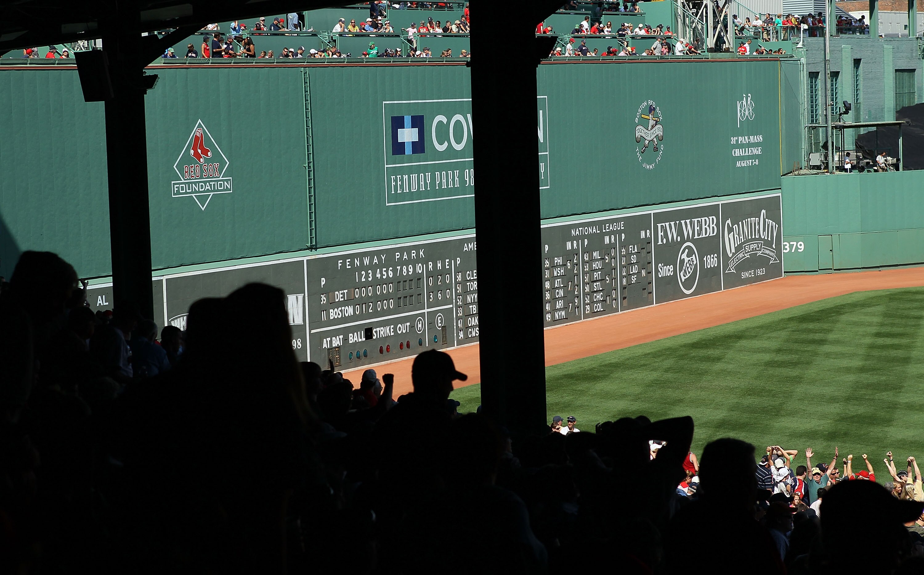 BOSTON - AUGUST 01:  A View of the Green Monster during the game between the Detroit Tigers and the Boston Red Sox on August 1, 2010 at Fenway Park in Boston, Massachusetts. The Red Sox defeated the Tigers 4-3.  (Photo by Elsa/Getty Images)