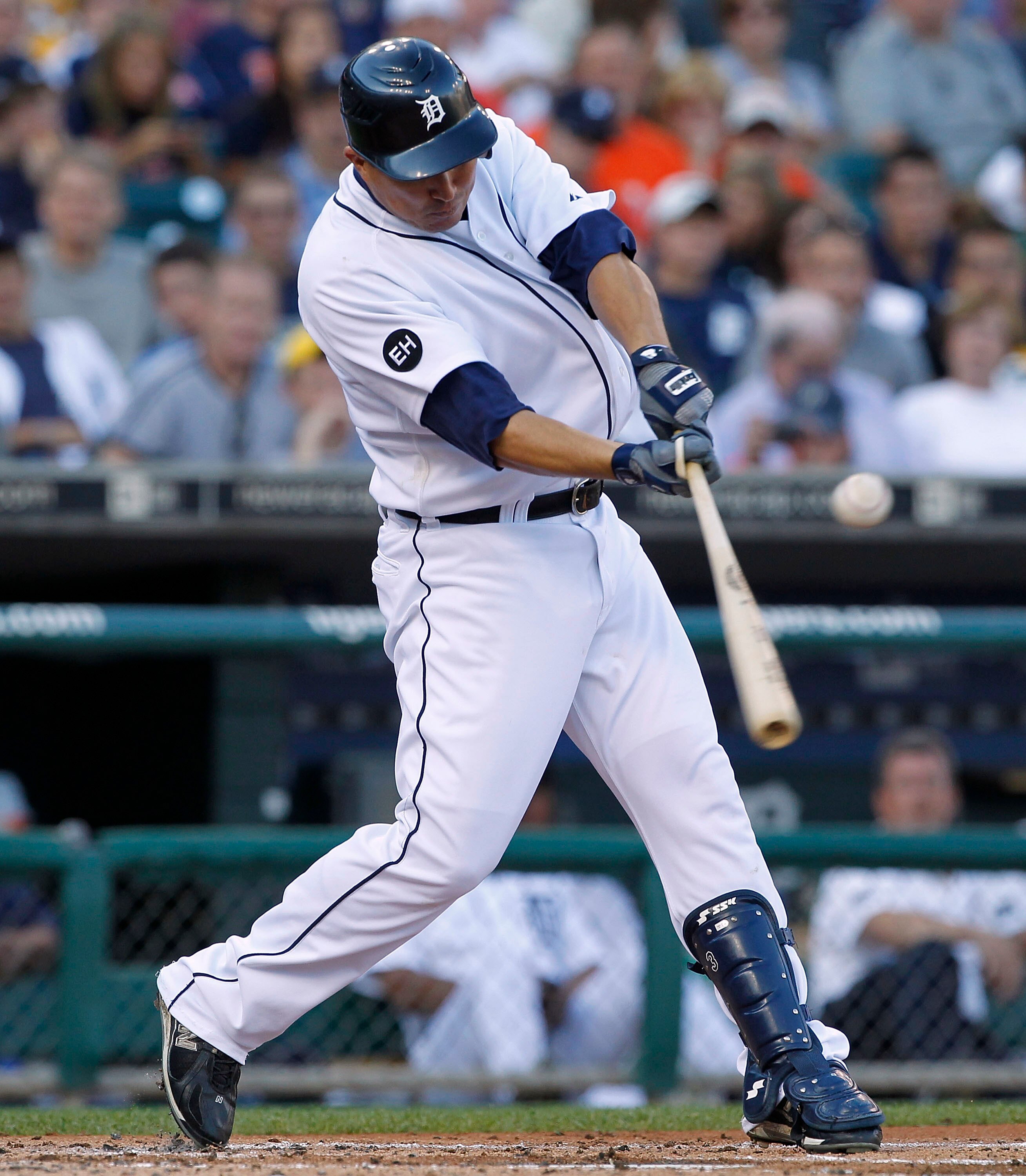 DETROIT - JULY 09: Magglio Ordonez #30 of the Detroit Tigers singles to center field scoring two runs in the first inning and giving the Tigers a 4-0 lead over the Minnesota Twins on July 9, 2010 at Comerica Park in Detroit, Michigan.  (Photo by Leon Hali