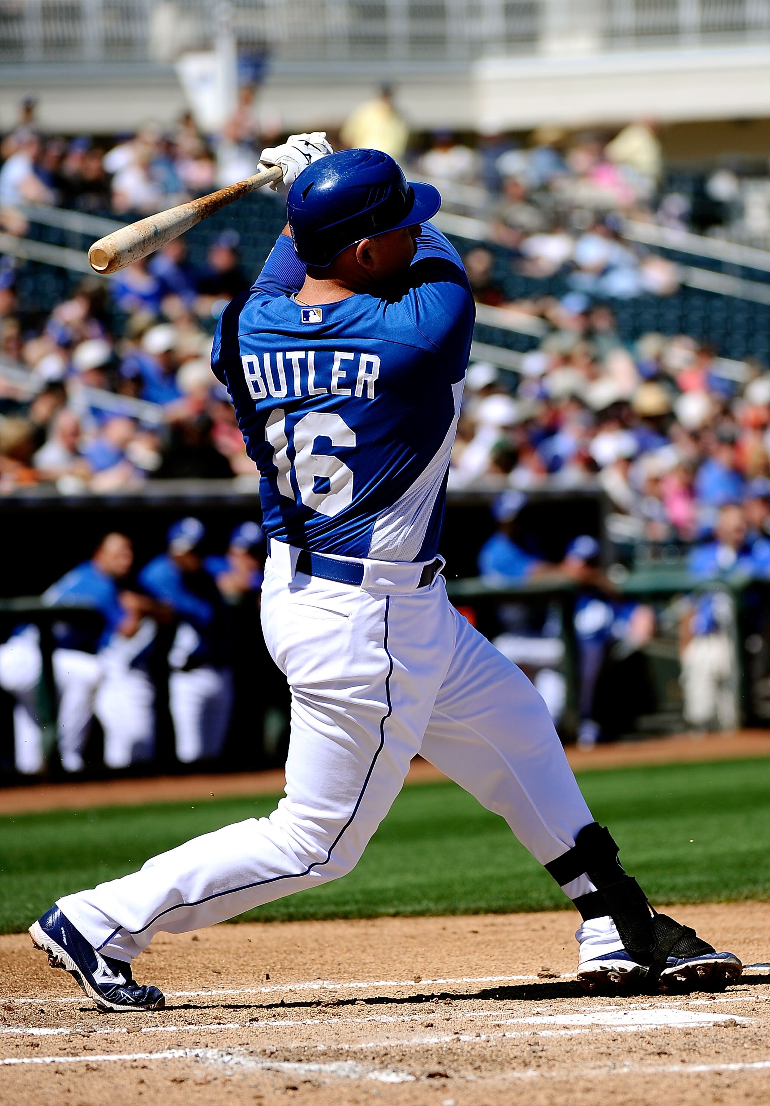 SURPRISE, AZ - MARCH 12:  Billy Butler#16 of the Kansas City Royals at bat during the spring training baseball game against the Los Angeles Dodgers at Surprise Stadium on March 12, 2011 in Surprise, Arizona.  (Photo by Kevork Djansezian/Getty Images)
